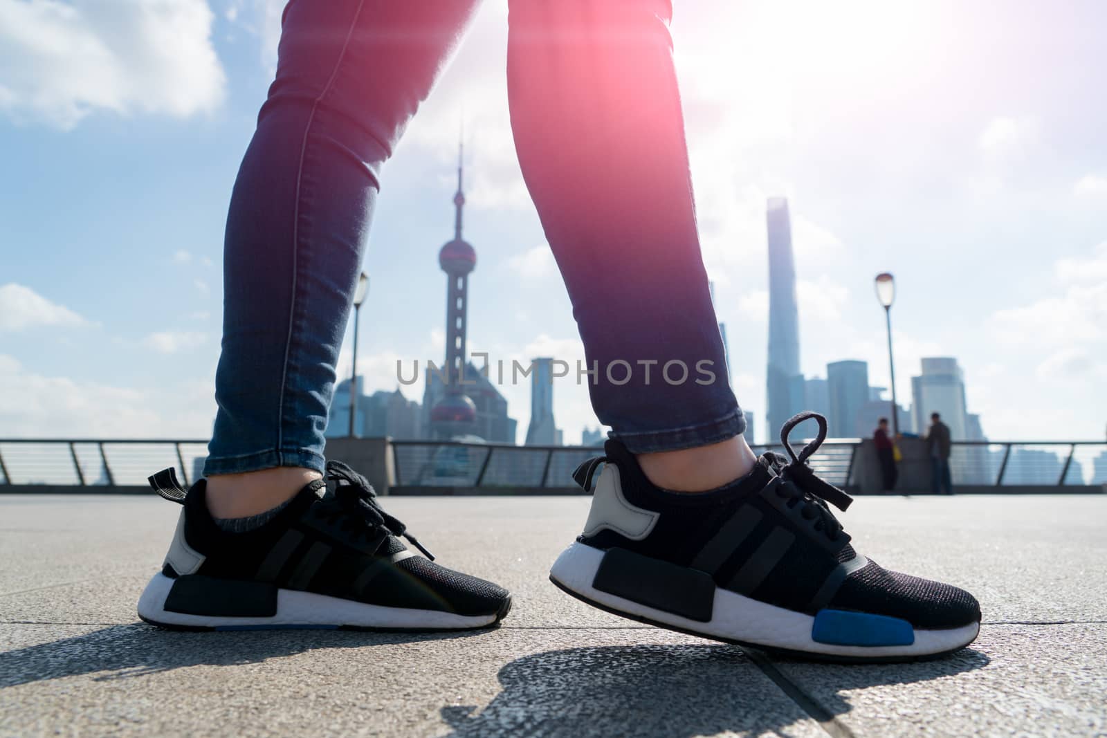 walking in the summer at bund Shanghai city view background