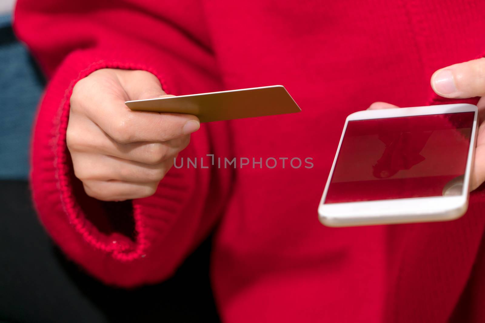 the woman is holding the credit card for online shopping for fam by psodaz