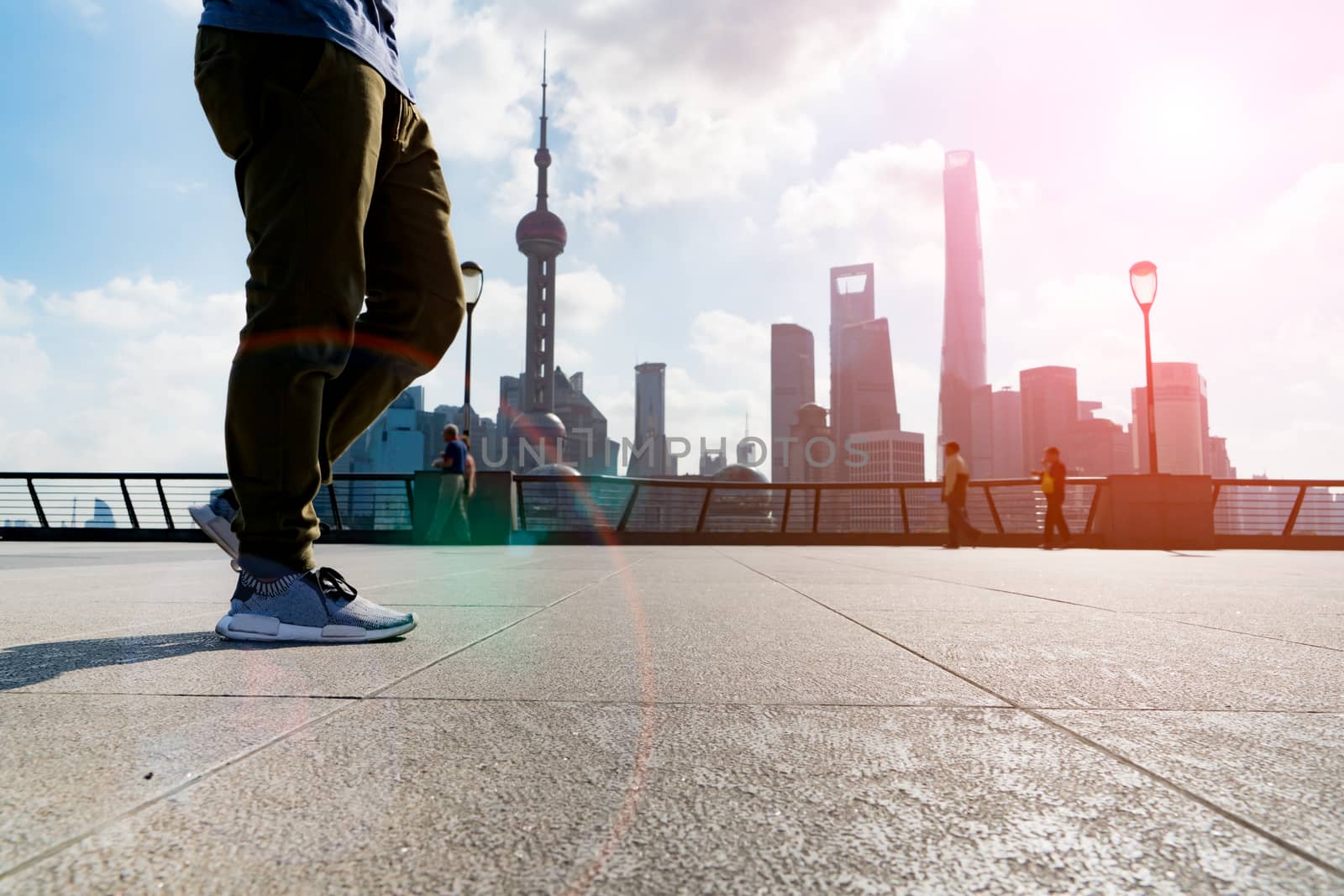 SHANGHAI CHINA OCT,2017: walking man in the summer at bund Shanghai city view background