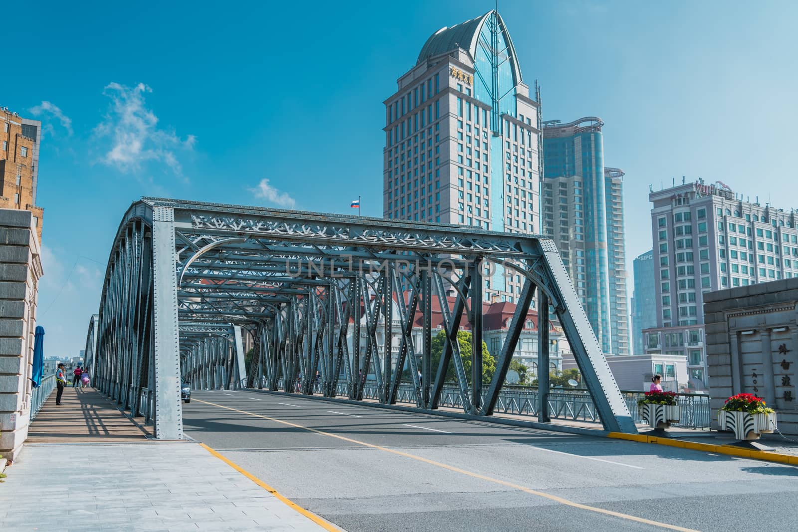 Shanghai China, Sep 2017:the historical Waibaidu bridge, a steel frame bridge in the Shanghai city