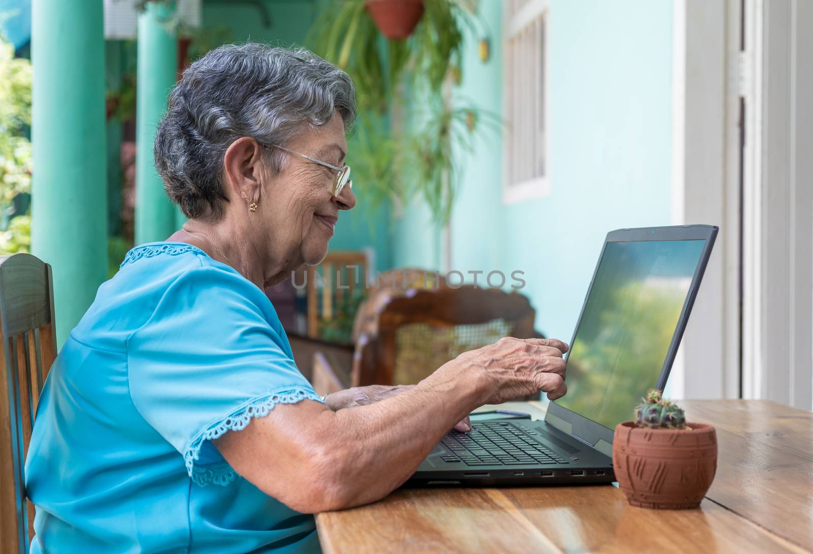 Elderly woman working with a modern laptop by jrivalta