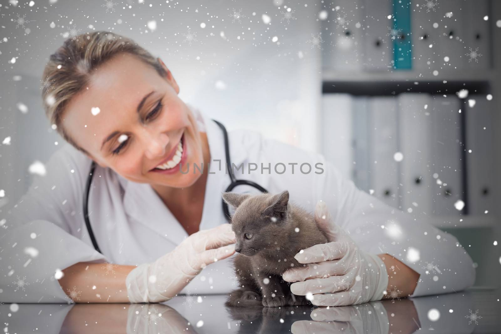 Composite image of veterinarian examining kitten by Wavebreakmedia