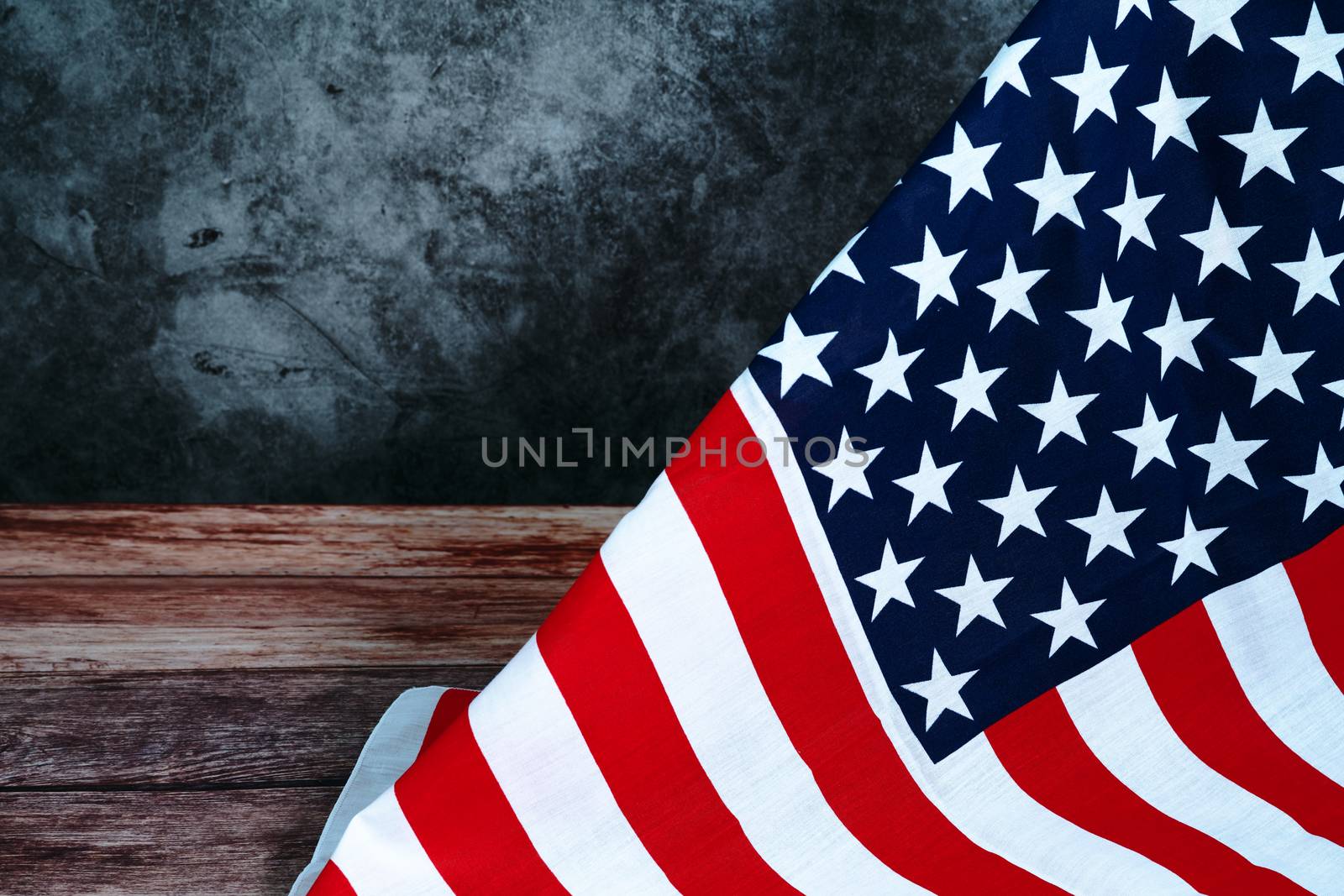 Memorial Day with American flag on wooden background