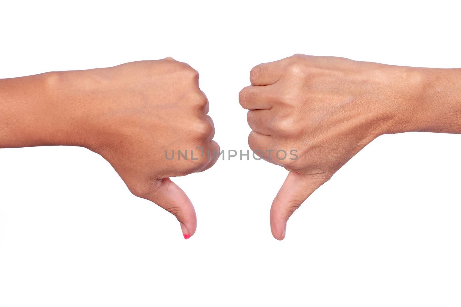 Female hands making signals with the thumb down