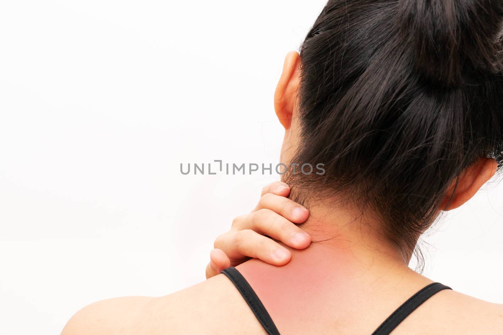 young women neck and shoulder pain injury, healthcare and medical concept