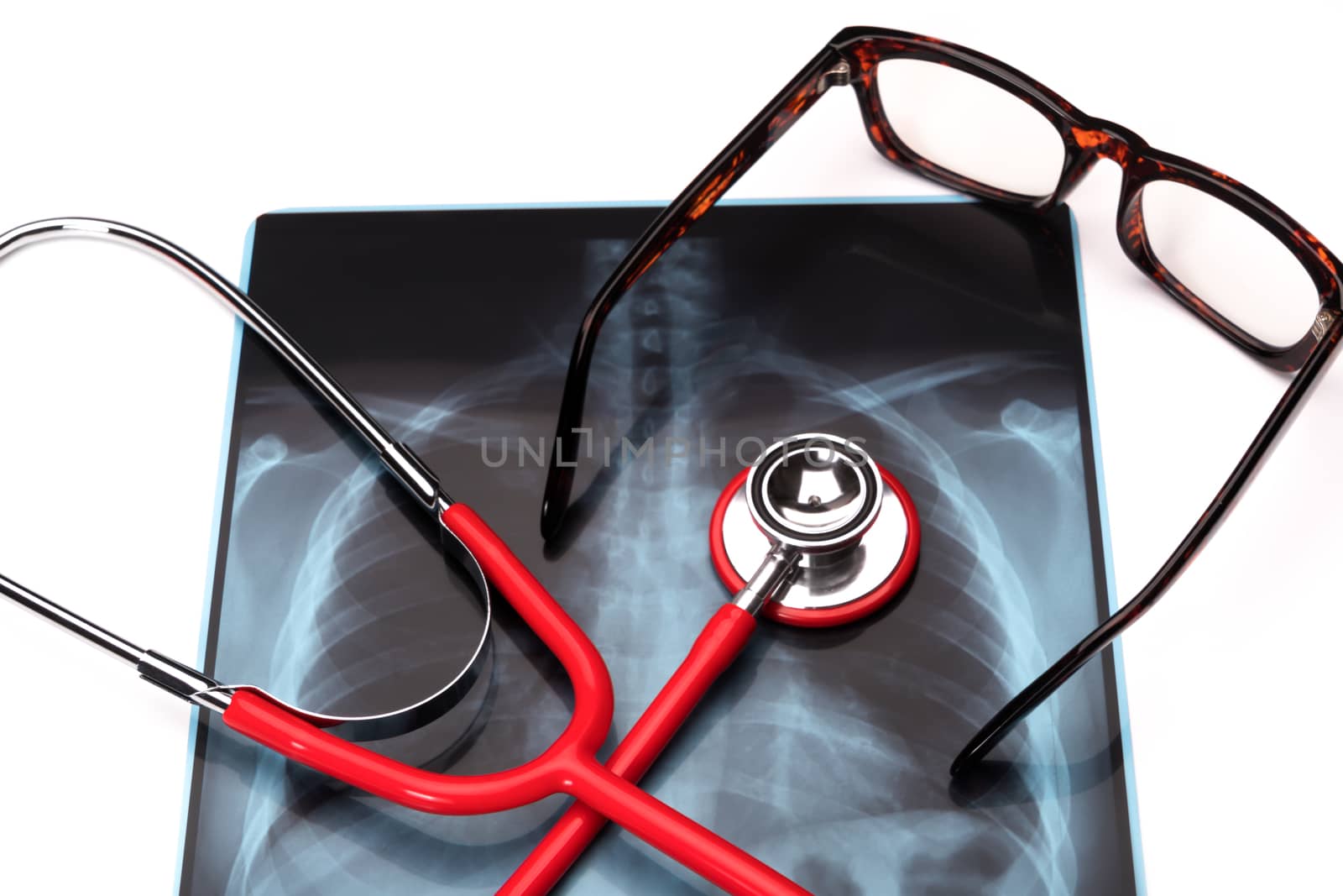 world health day healthcare and medicine red stethoscope on x-ray film healthy and insurance concept - isolated