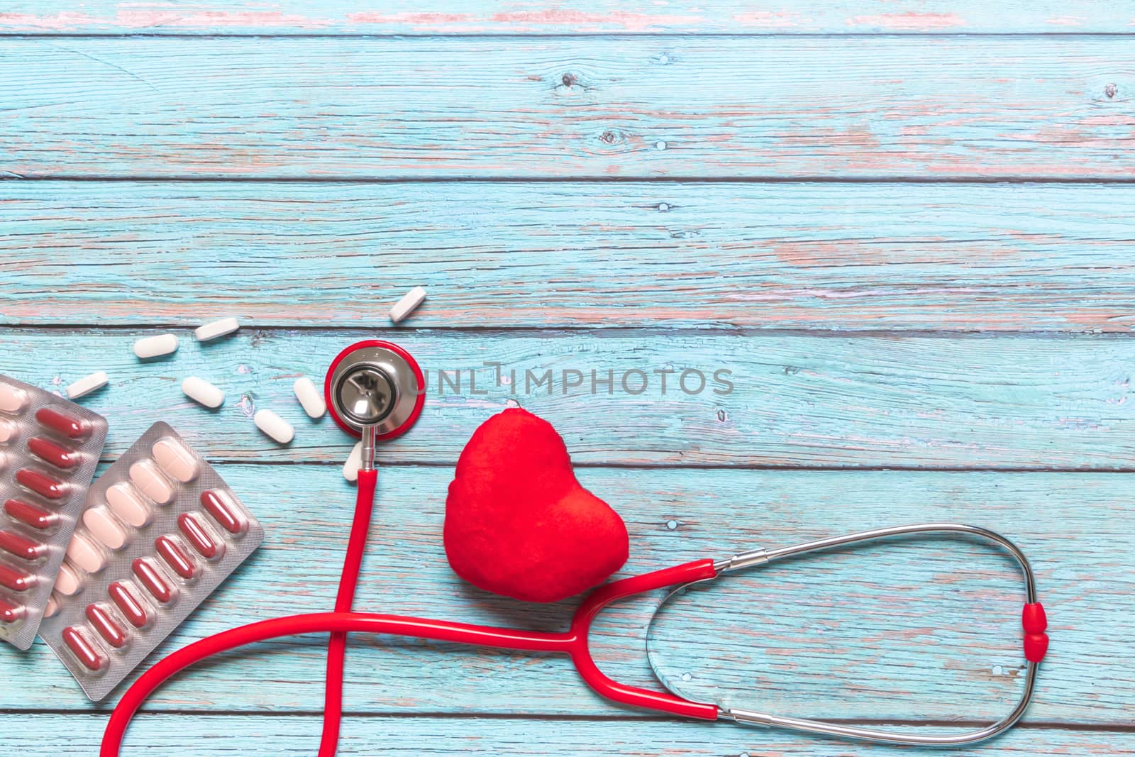 World health day healthcare and medical concept red stethoscope  by psodaz