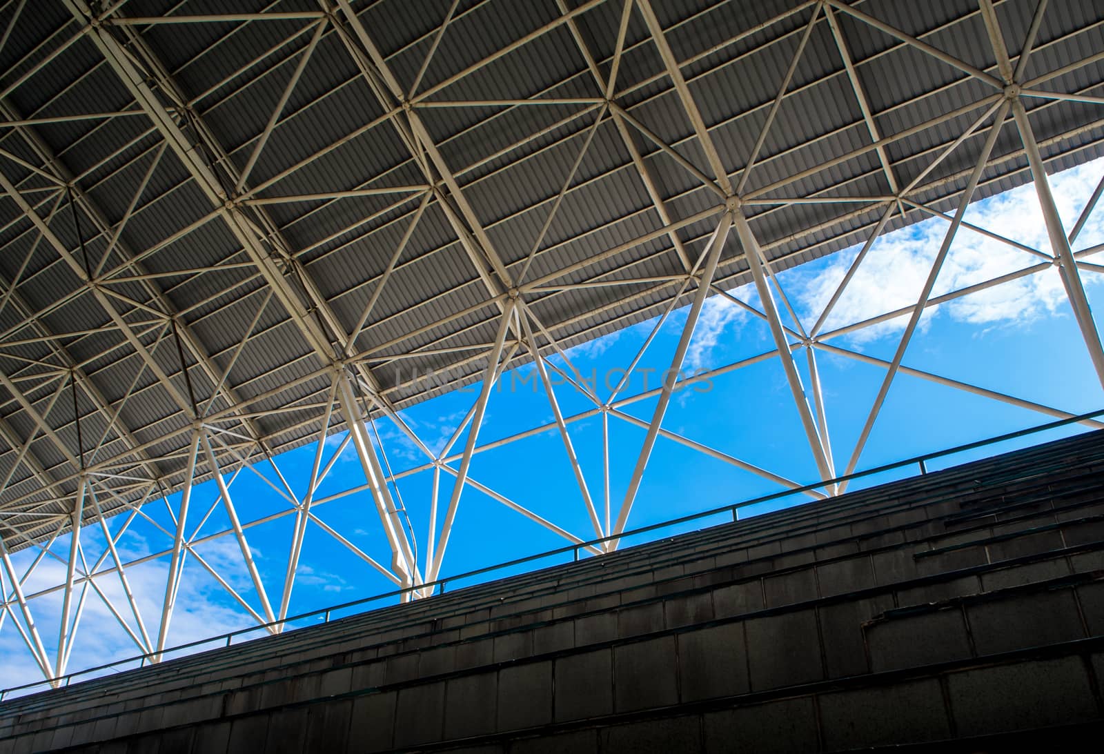 Sky in space between the grandstand and roof