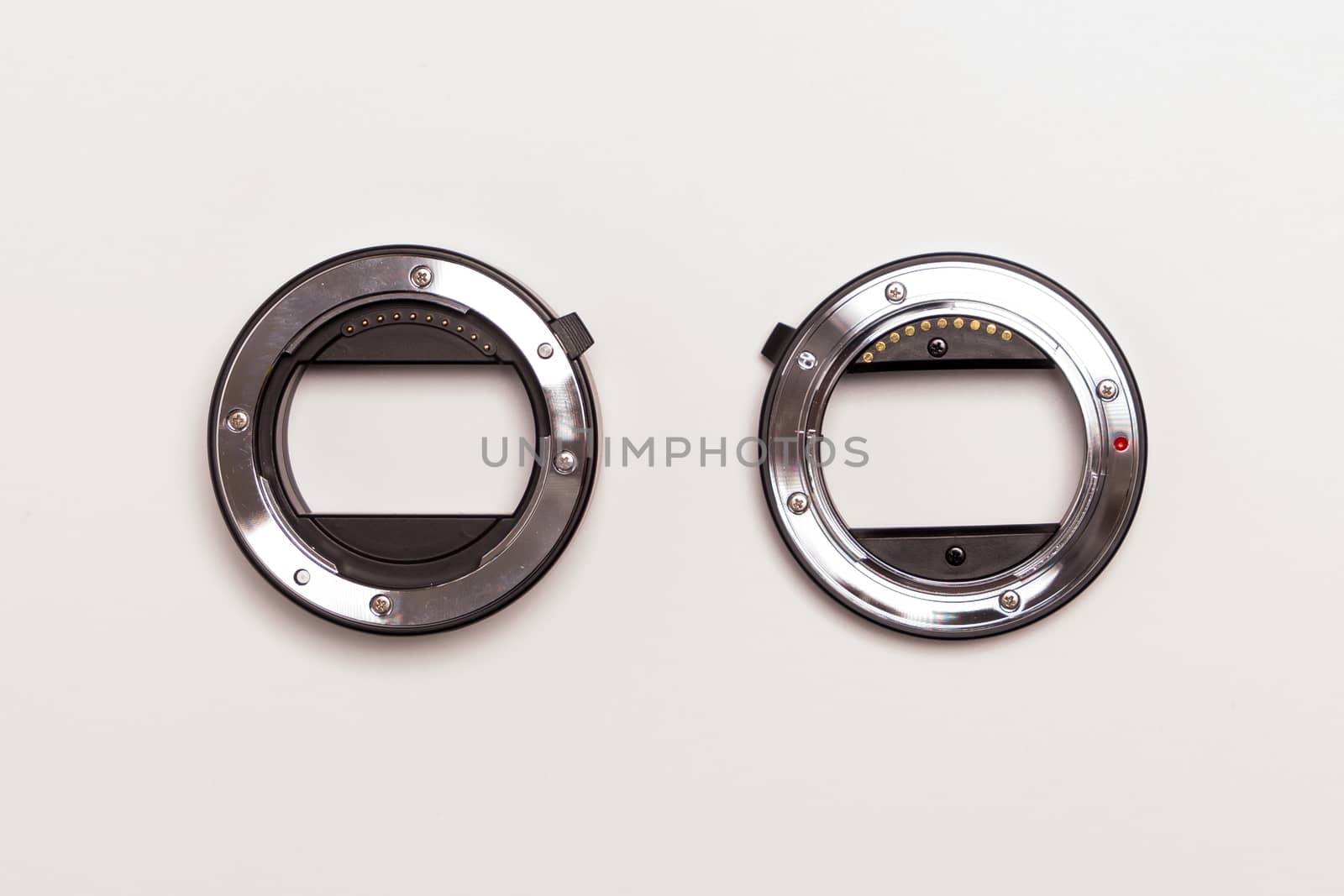double ring macro extension tube on white background