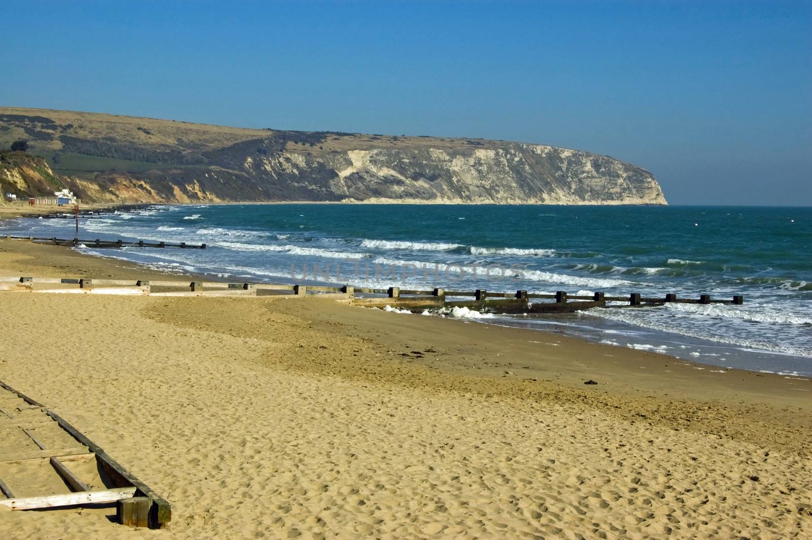The sandy beach at the resort of Swanage, Dorset.