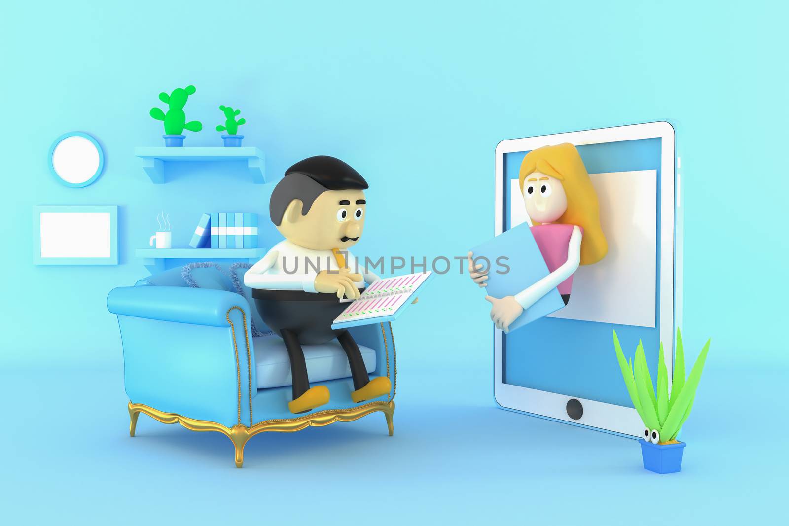 Operation and communication via the internet and communication equipment.  3d illustrator. by put3d