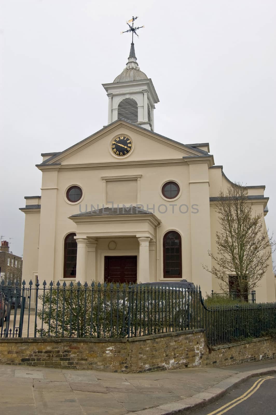 View of the Georgian church of St John, Downshire Hill, Hampstead, North London.