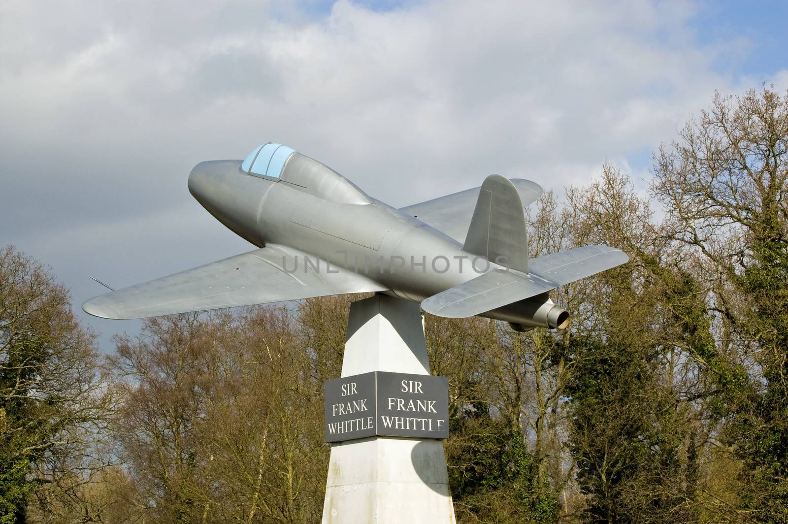 A memorial dedicated to the inventor of jet propulsion - Frank Whittle (1907 – 1996). Edge of Farnborough Airport is a full scale model of Britain's first jet engined aircraft.