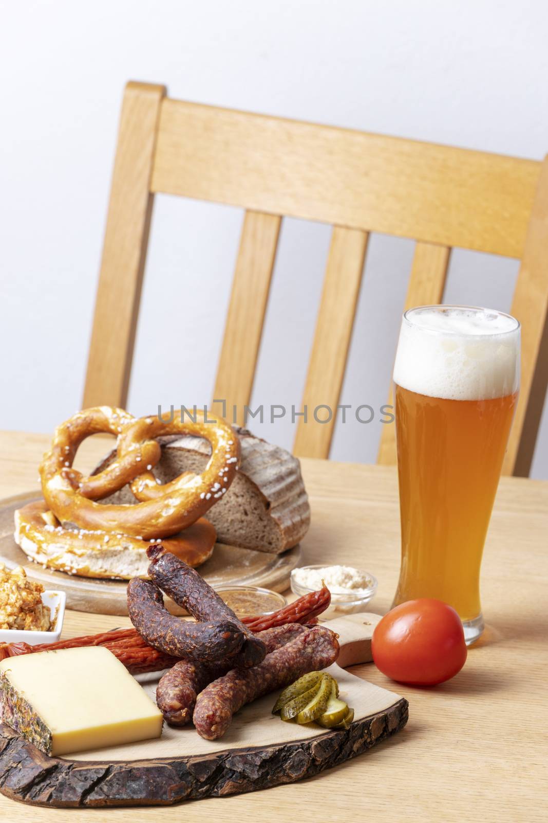 german sausages with cheese and beer