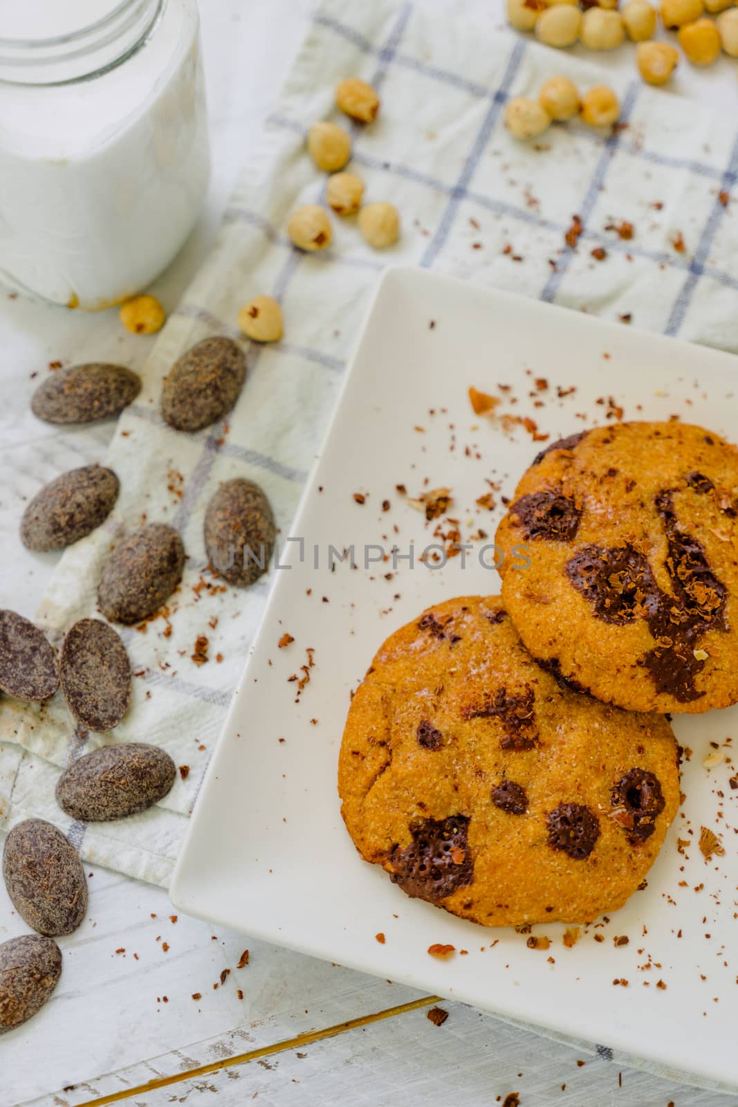 Organic chocolate chip cookies with hazelnuts by Dumblinfilms