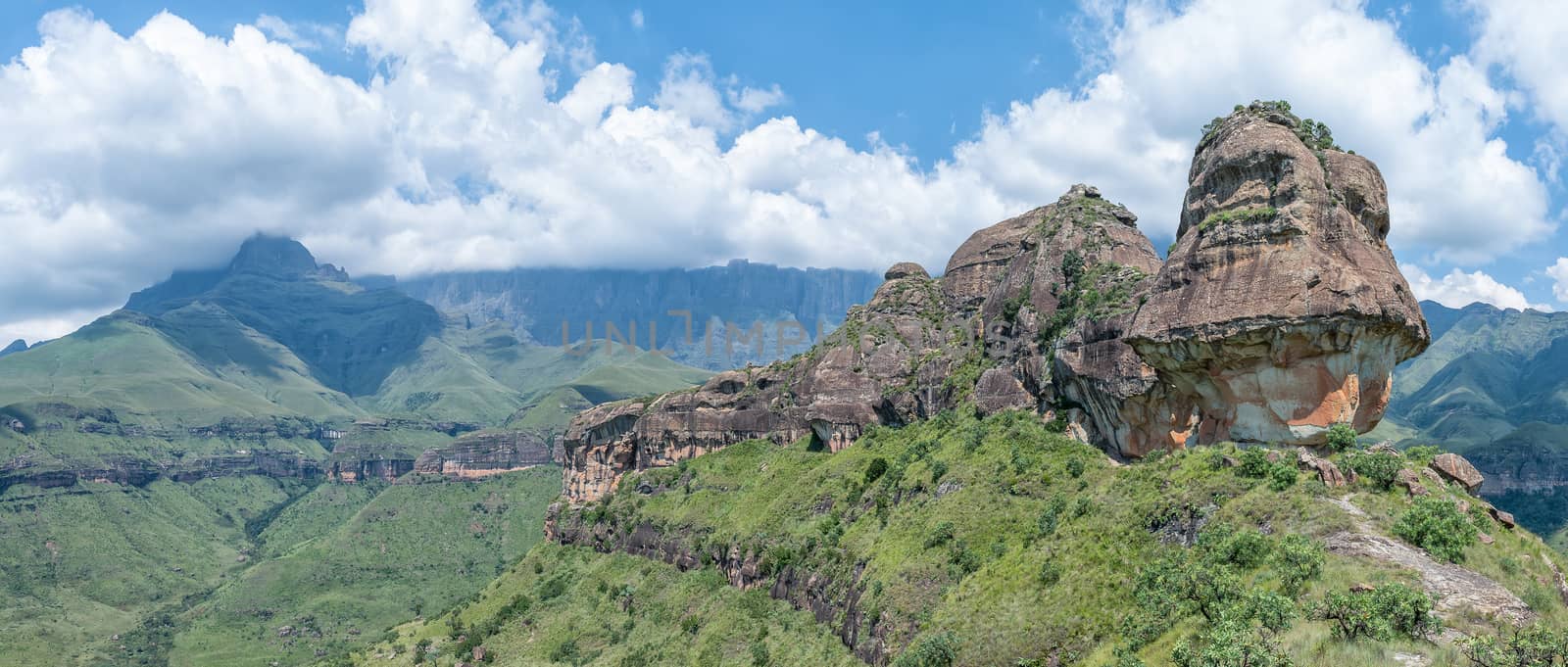 Panoramic view of the Policemans Helmet in the Drakensberg