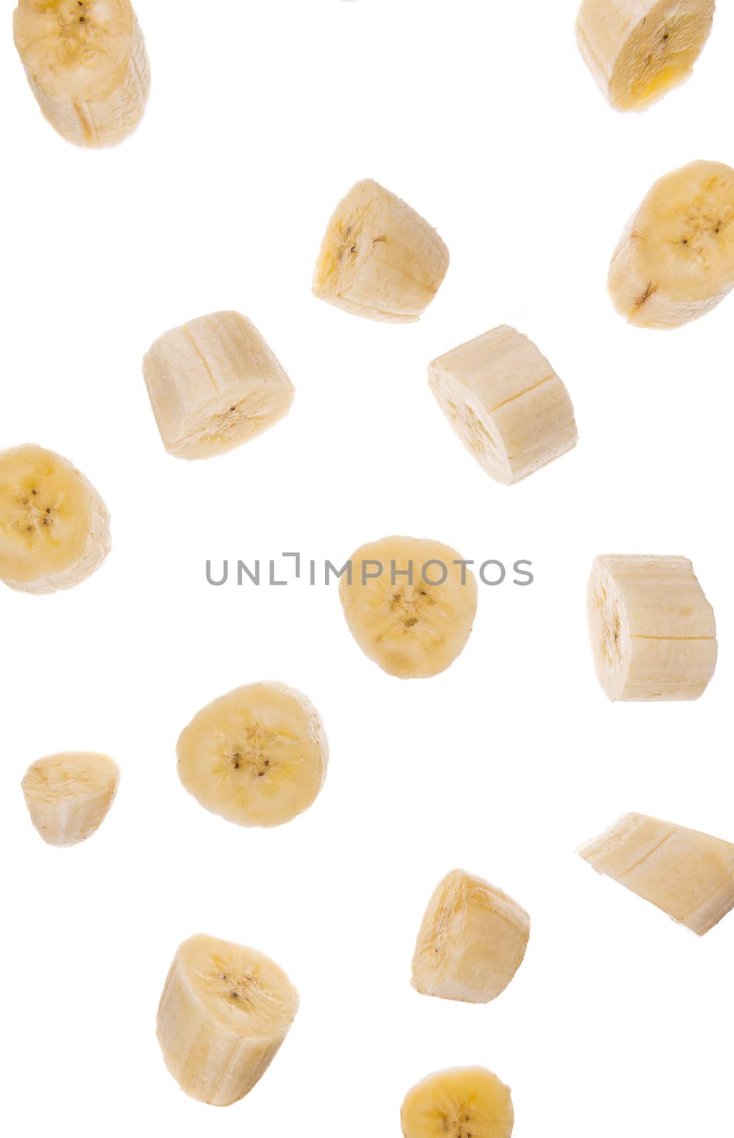 Banana slices isolated on a white background.