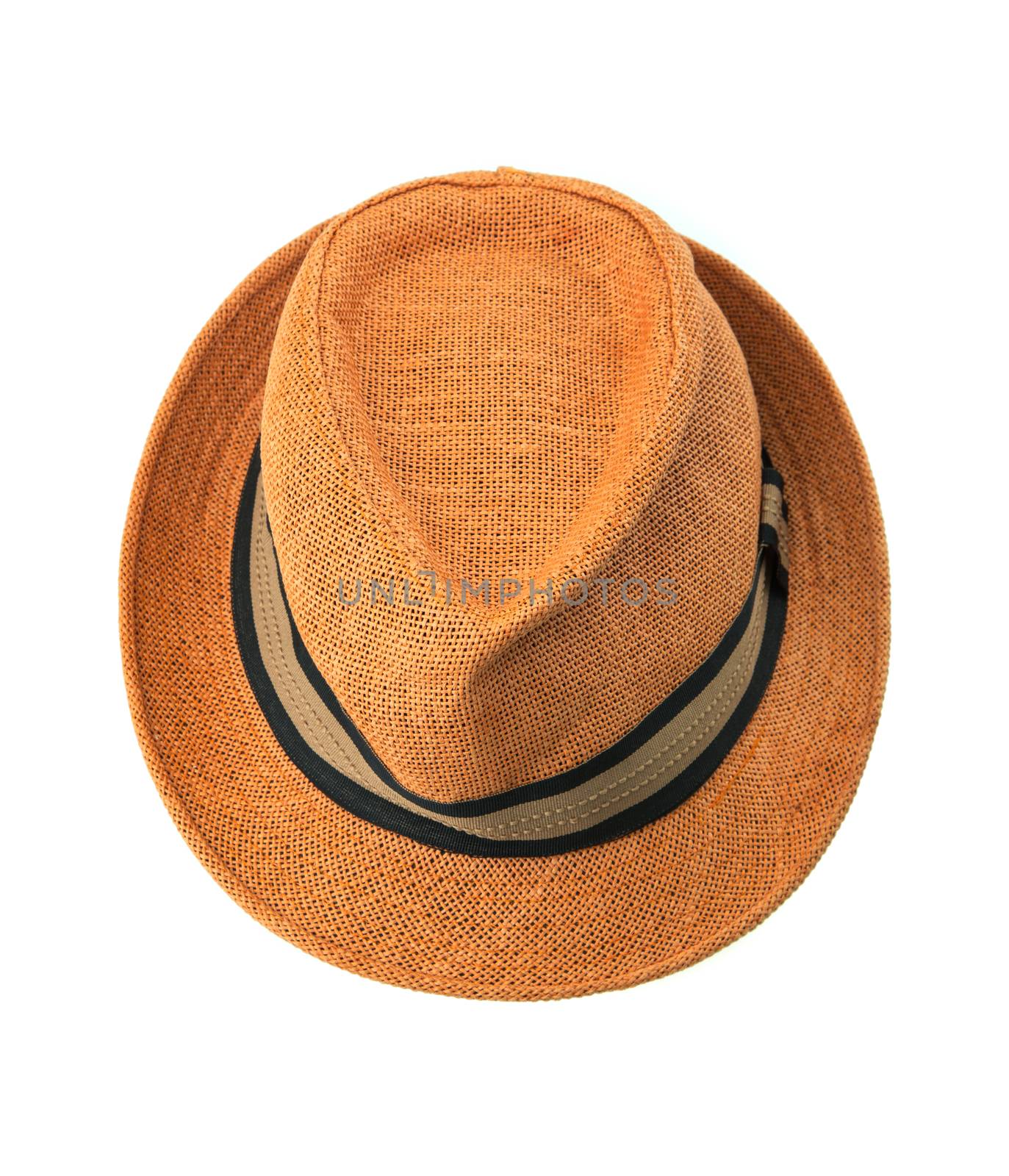 Vintage straw hat for man isolated on white background.
