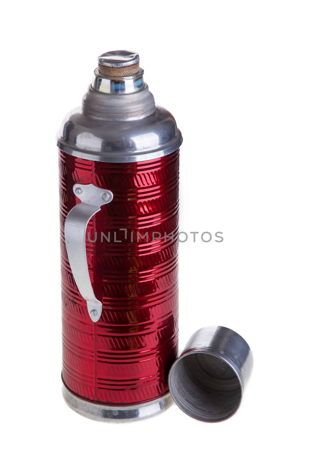 Thermo flask on the white background