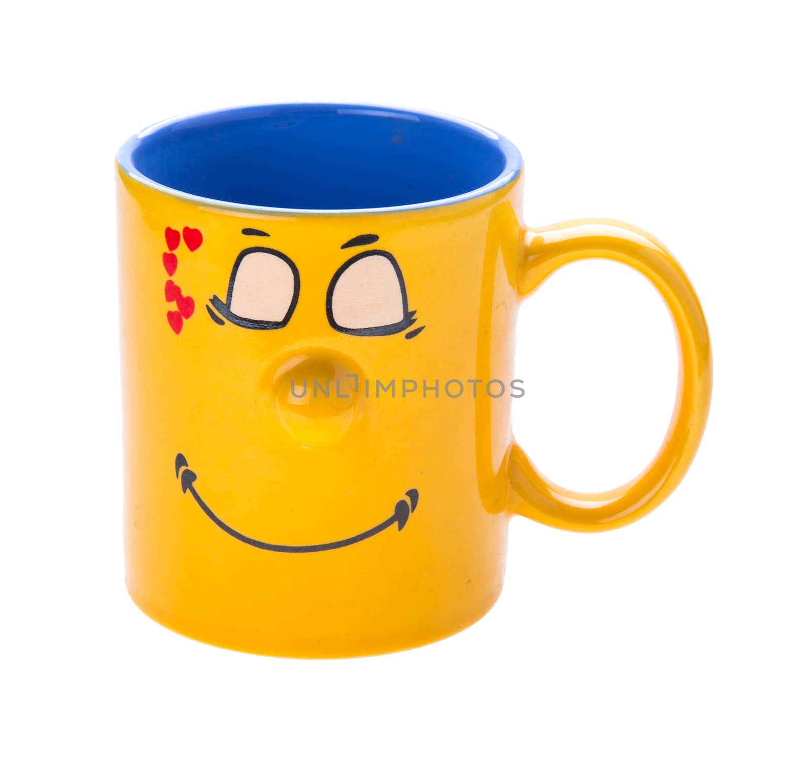 Coffee cup with a grin isolated on white background