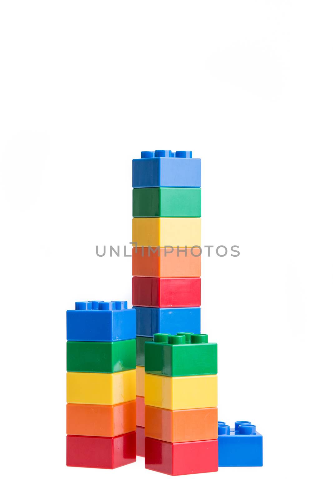 Plastic building blocks isolated on white background