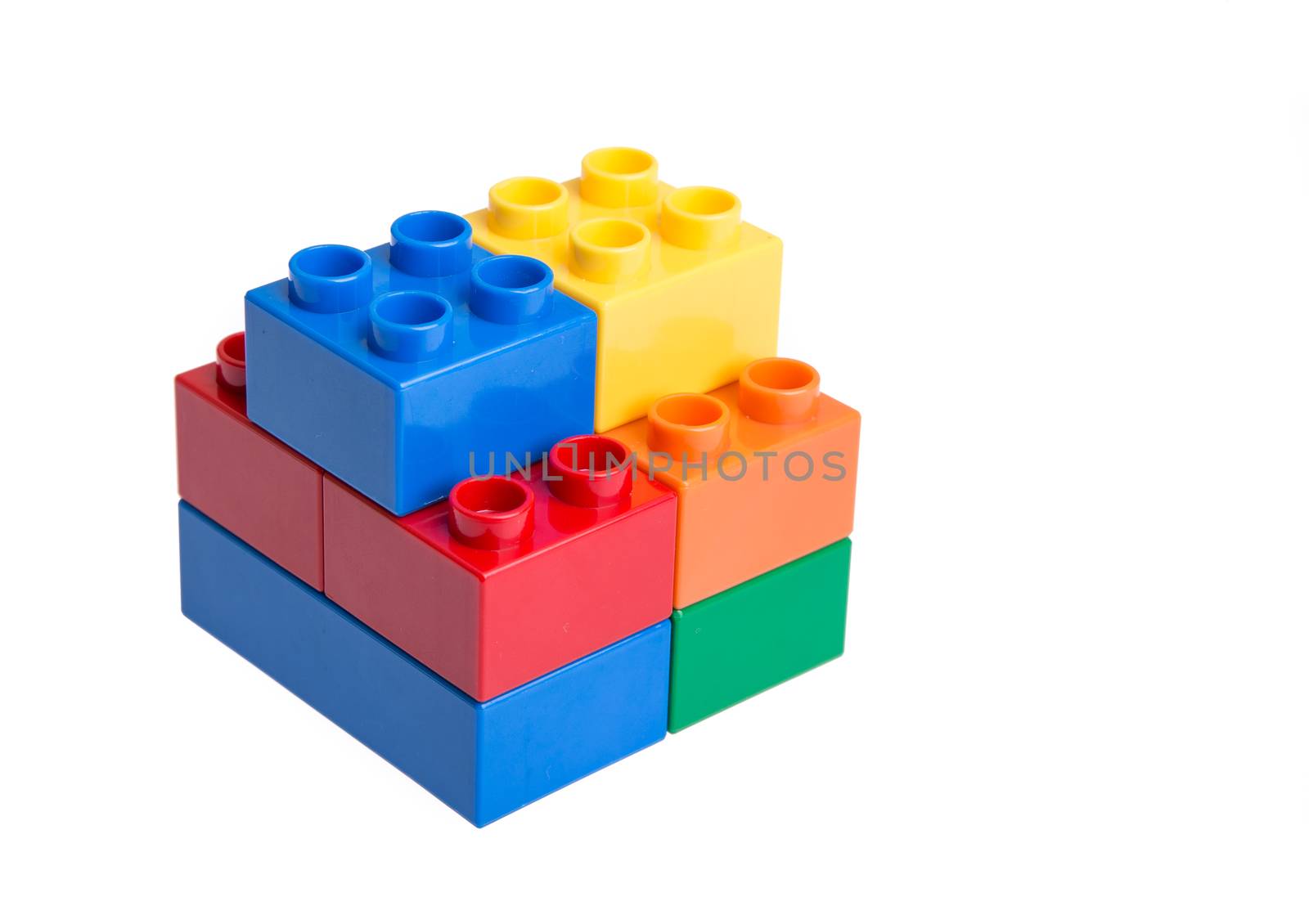 Plastic building blocks isolated on white background
