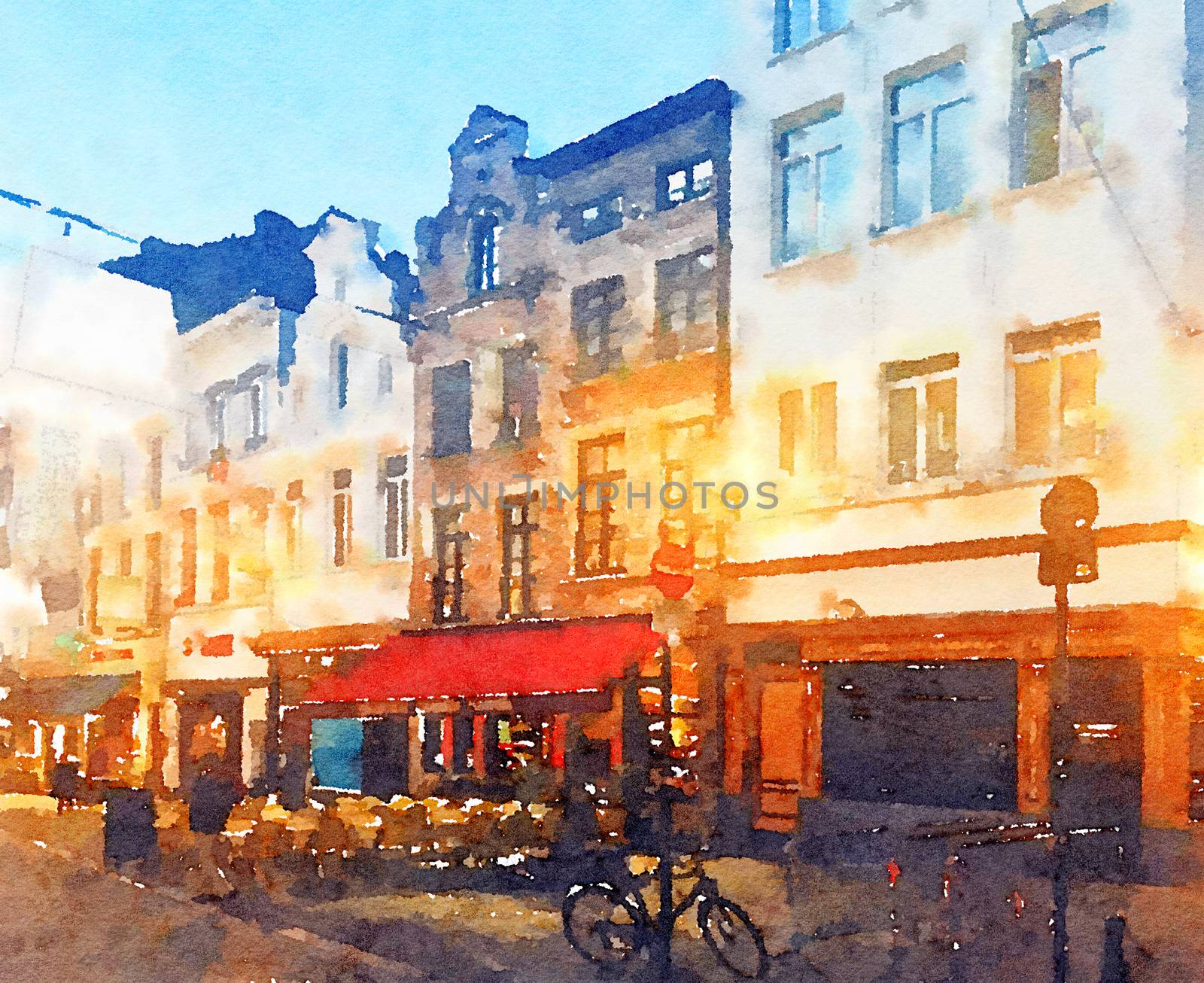 Watercolour Art Print, Travel in Europe Scene by Anneleven