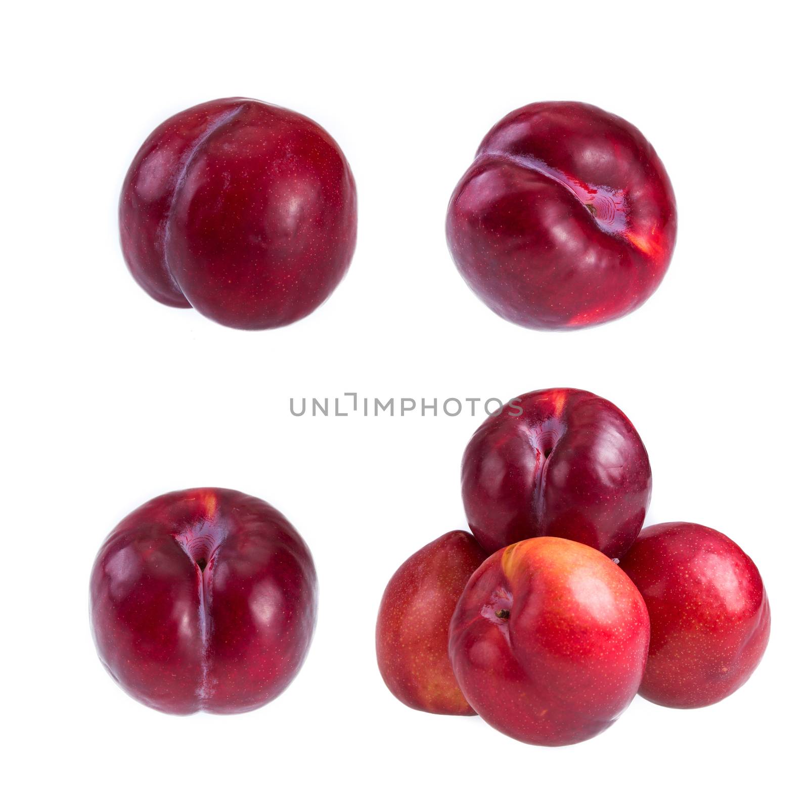 various angle of red peach isolated on white background
