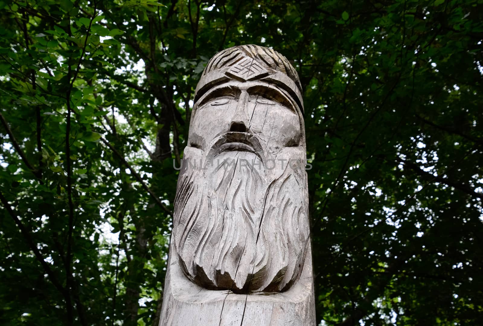 The temple of Dagboga, a pagan idol in the mountain forest of Shapsugi. Dazbog