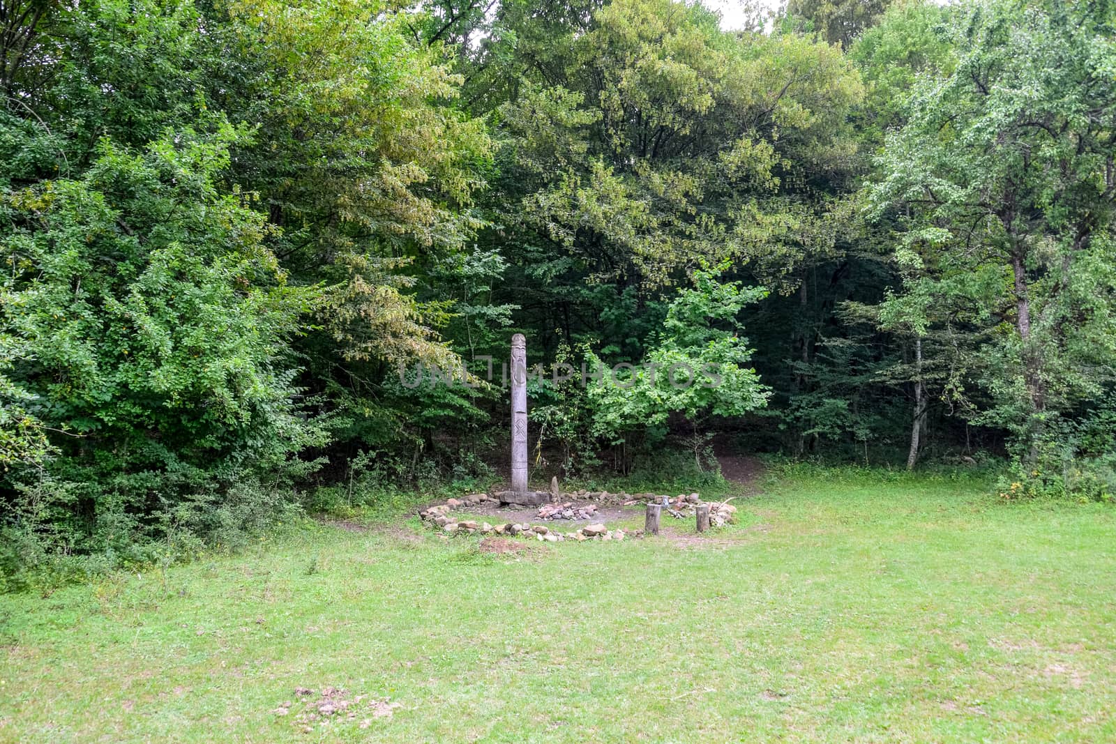 The temple of Dagboga, a pagan idol in the mountain forest of Shapsugi. Dazbog