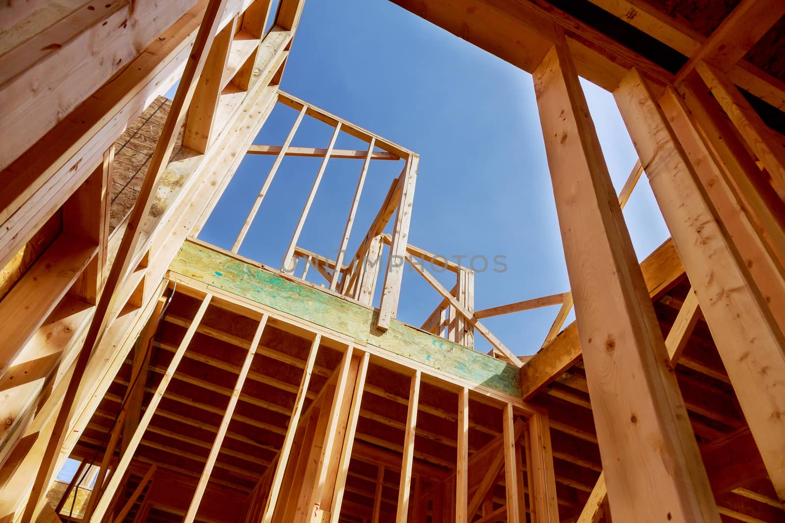 Home framing a construction of a house framed of a the ground up under construction