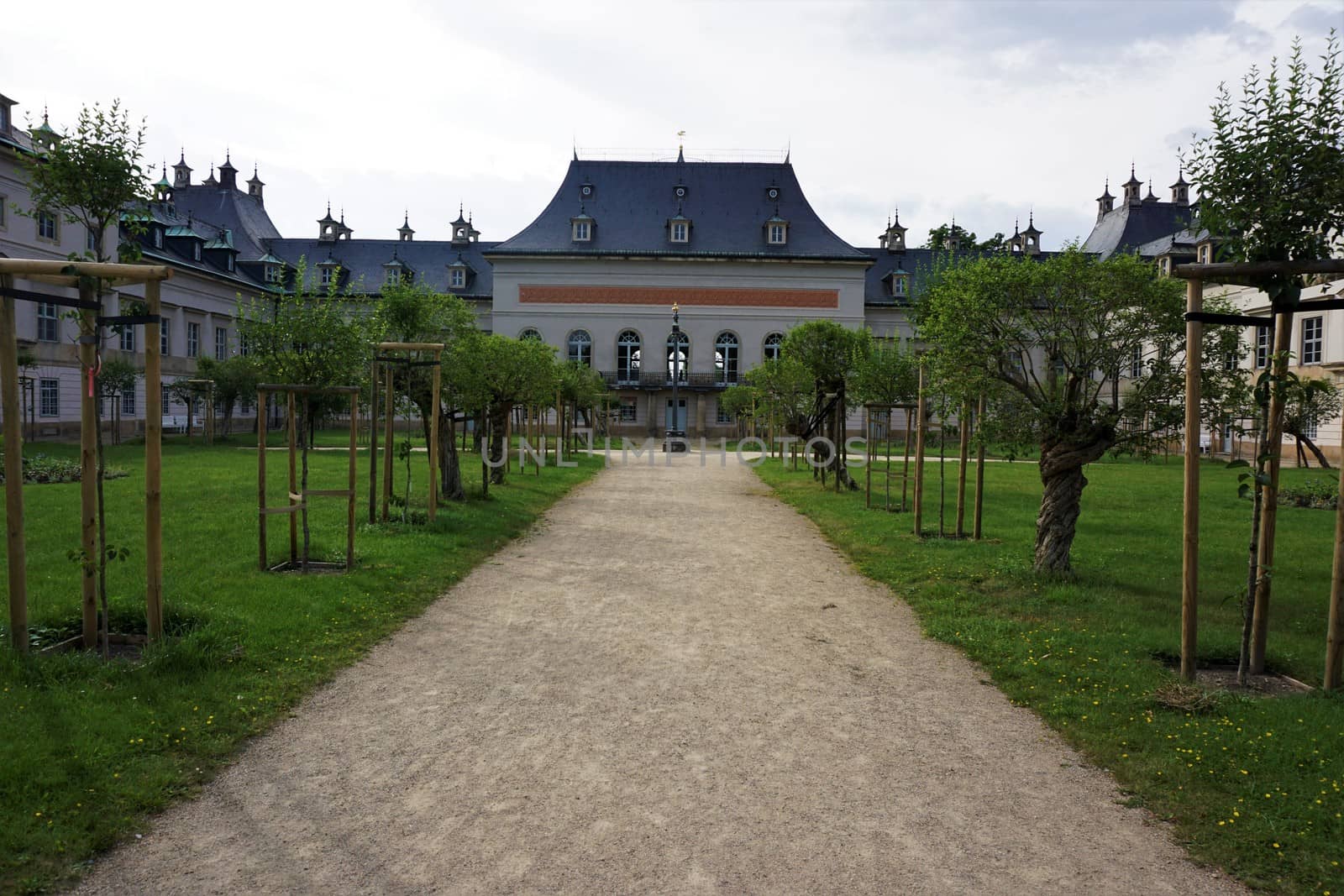 Garden surrounding the New Palace of Pillnitz Castle in Dresden, Germany