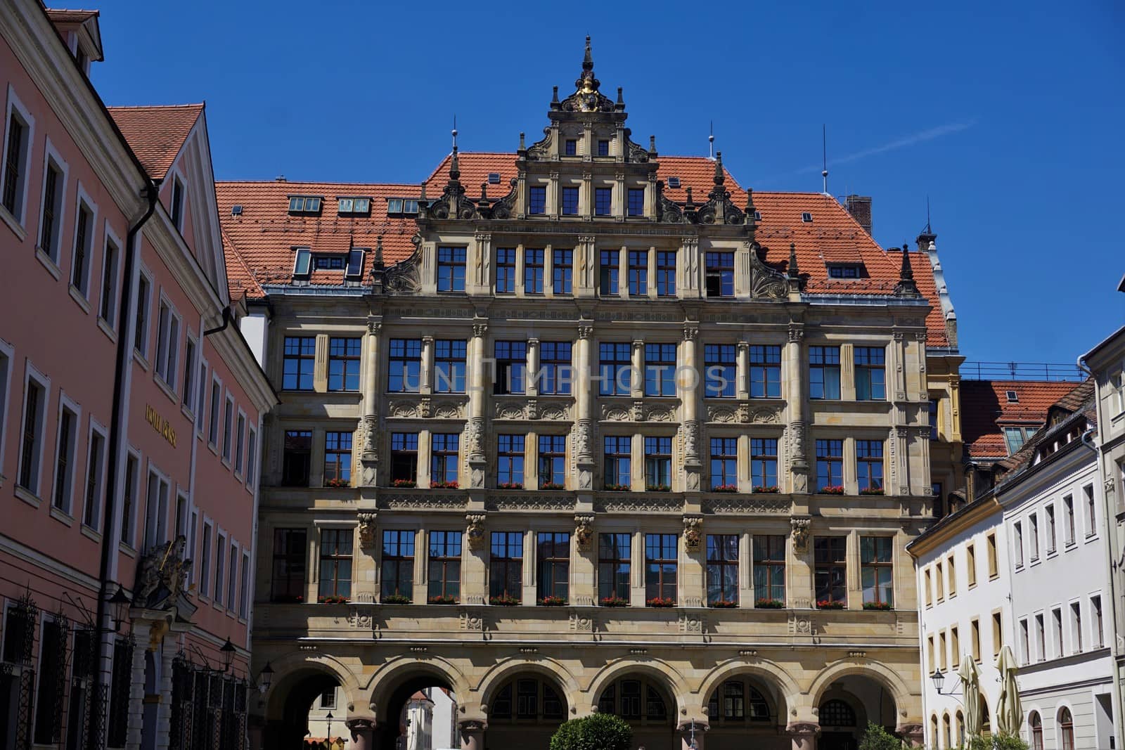 The beautiful facade of the New Town Hall of Goerlitz, Germany