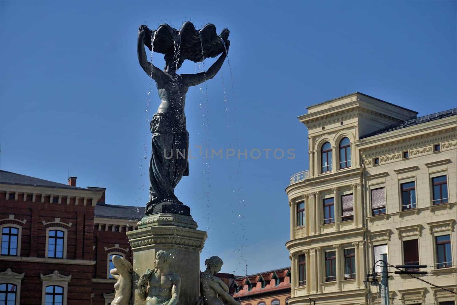 Clam maid fountain on the Post Square in the city of Goerlitz, Germany