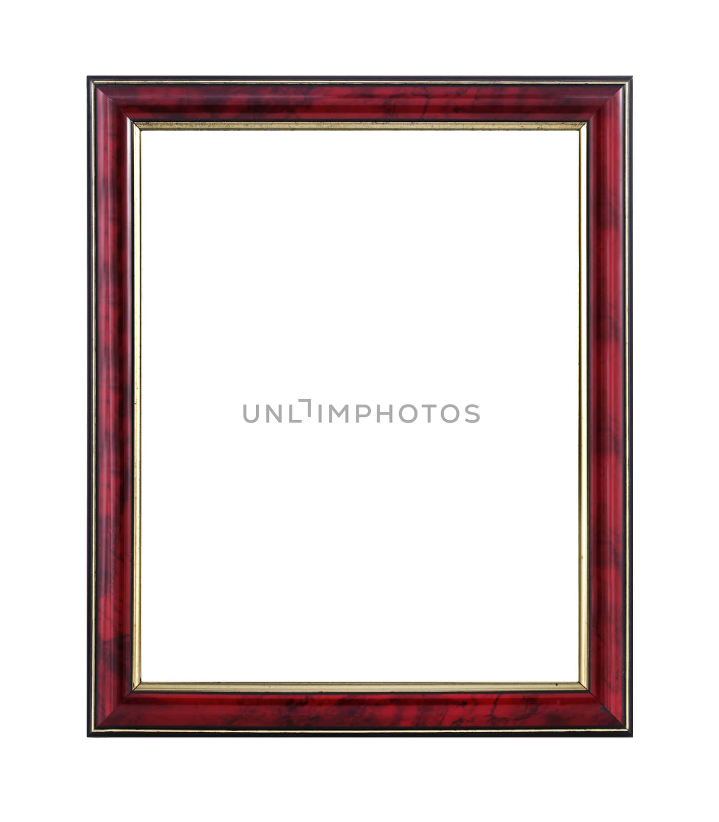 Mahogany and gold wooden picture frame on white background  with clipping path