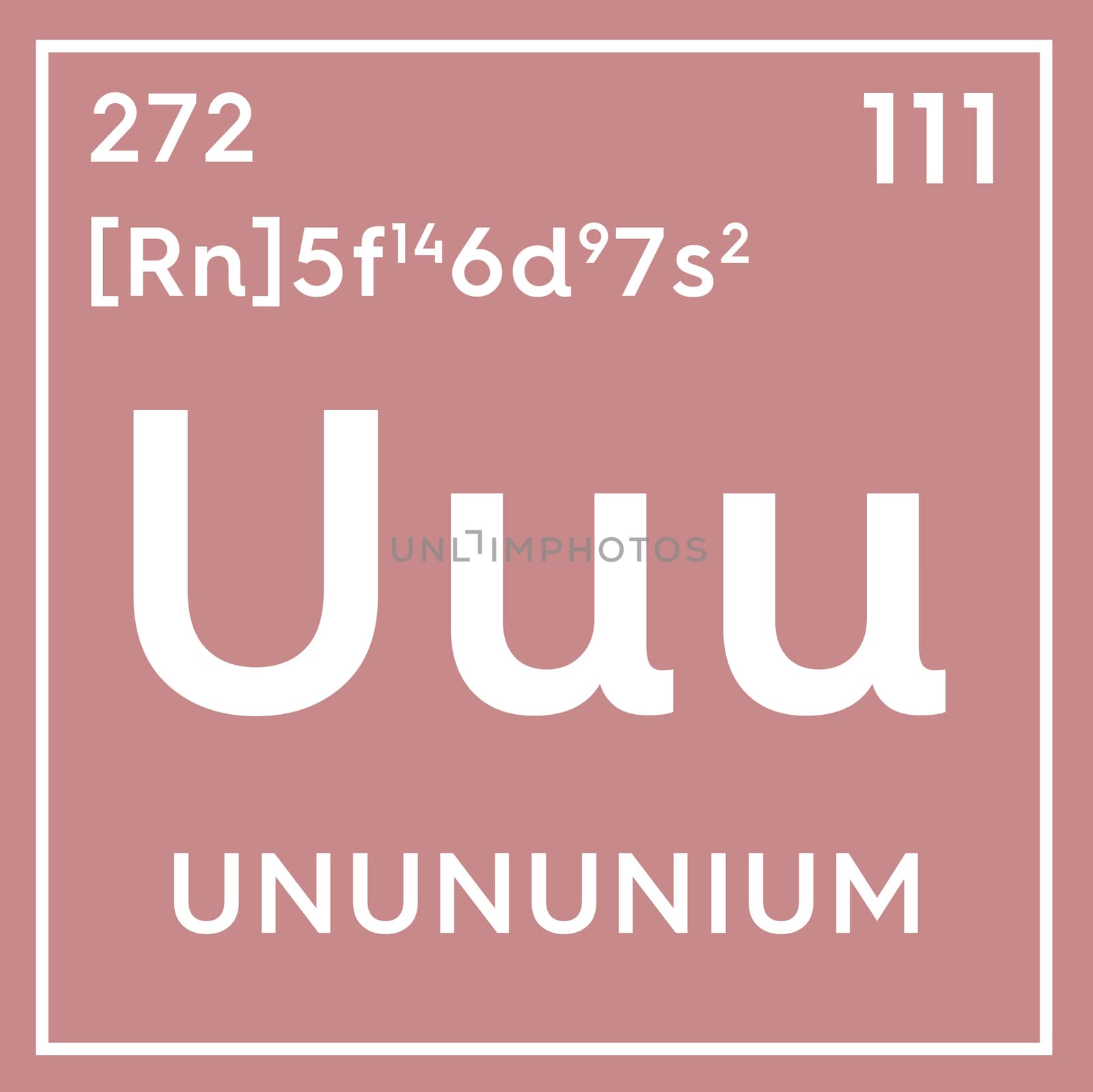 Unununium. Transition metals. Chemical Element of Mendeleev's Periodic Table. Unununium in square cube creative concept. 3D illustration.