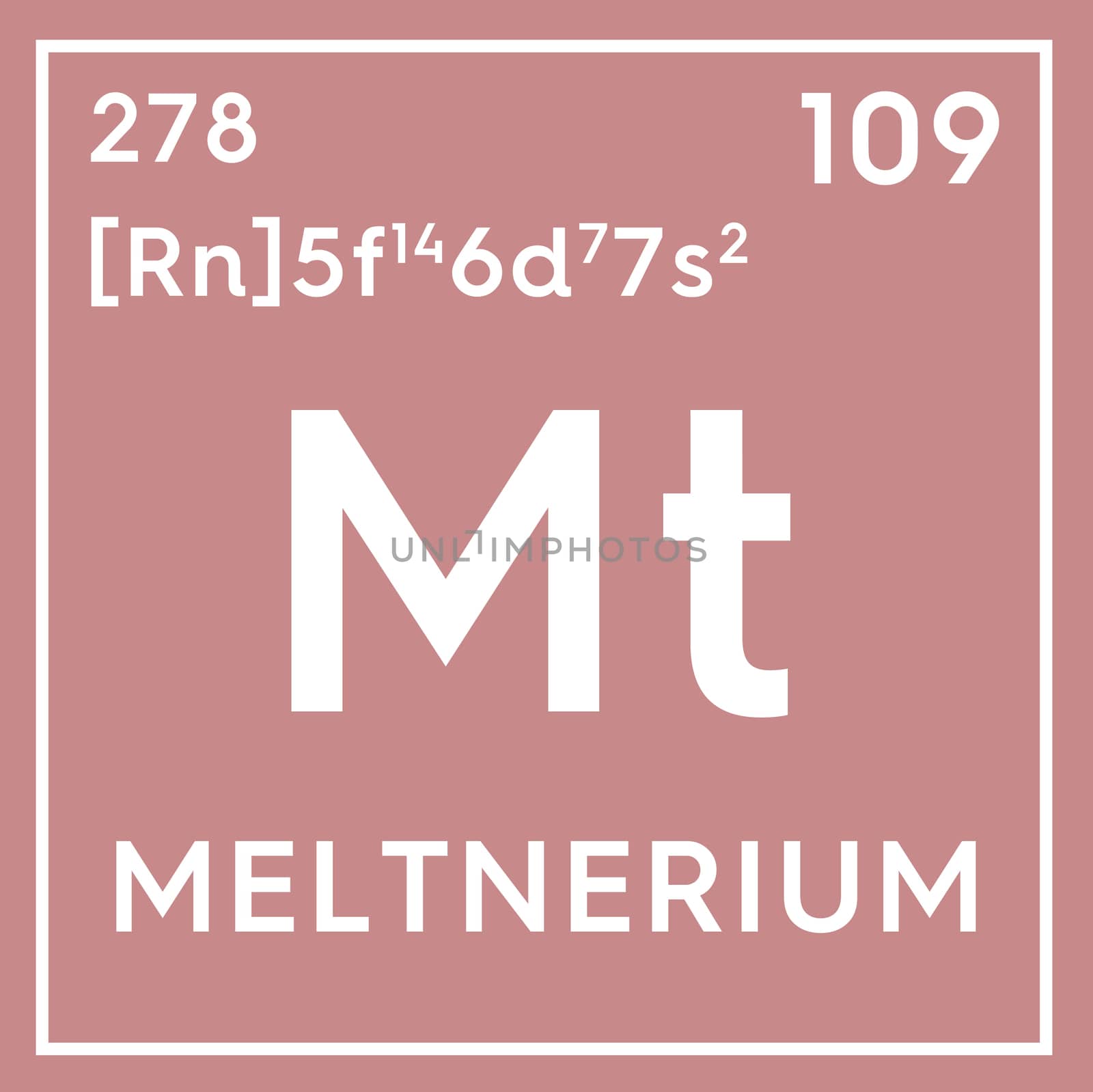 Meltnerium. Transition metals. Chemical Element of Mendeleev's Periodic Table. Meltnerium in square cube creative concept. 3D illustration.
