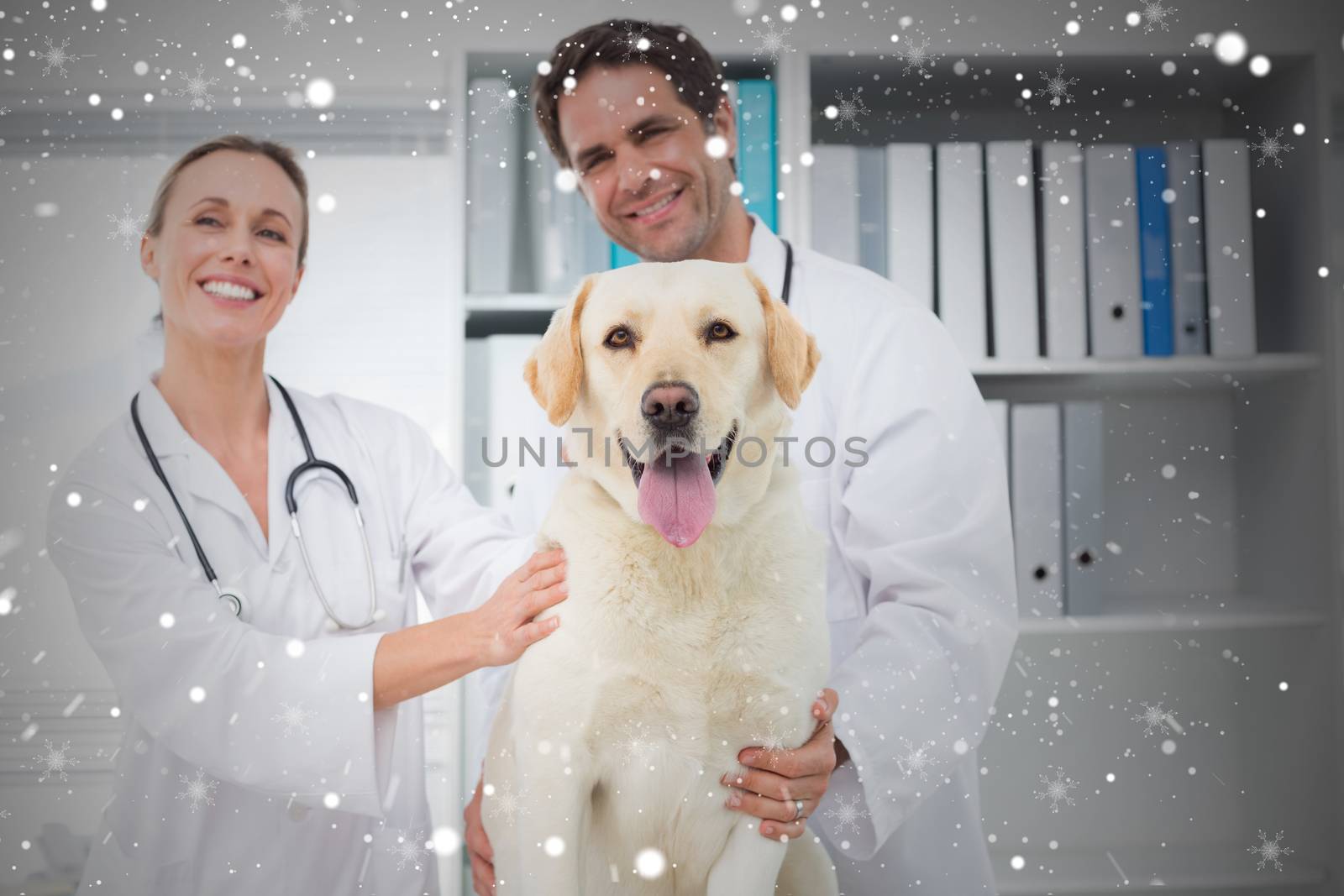 Composite image of happy veterinarians with dog by Wavebreakmedia