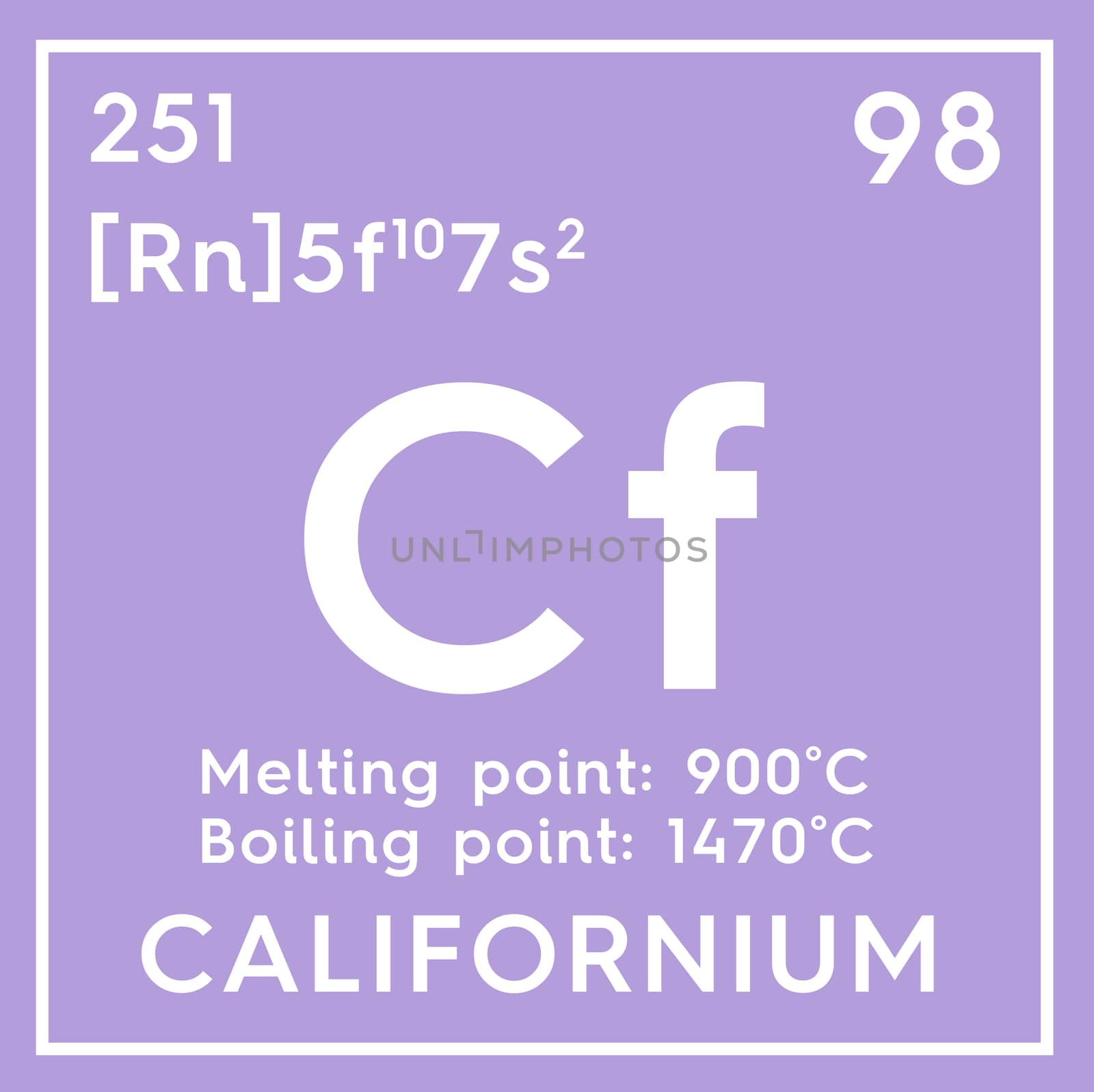 Californium. Actinoids. Chemical Element of Mendeleev's Periodic Table. Californium in square cube creative concept. 3D illustration.