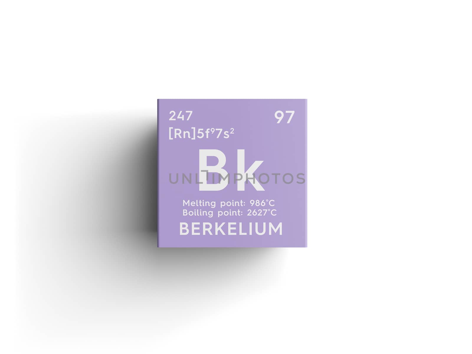 Berkelium. Actinoids. Chemical Element of Mendeleev's Periodic Table. Berkelium in square cube creative concept. 3D illustration.