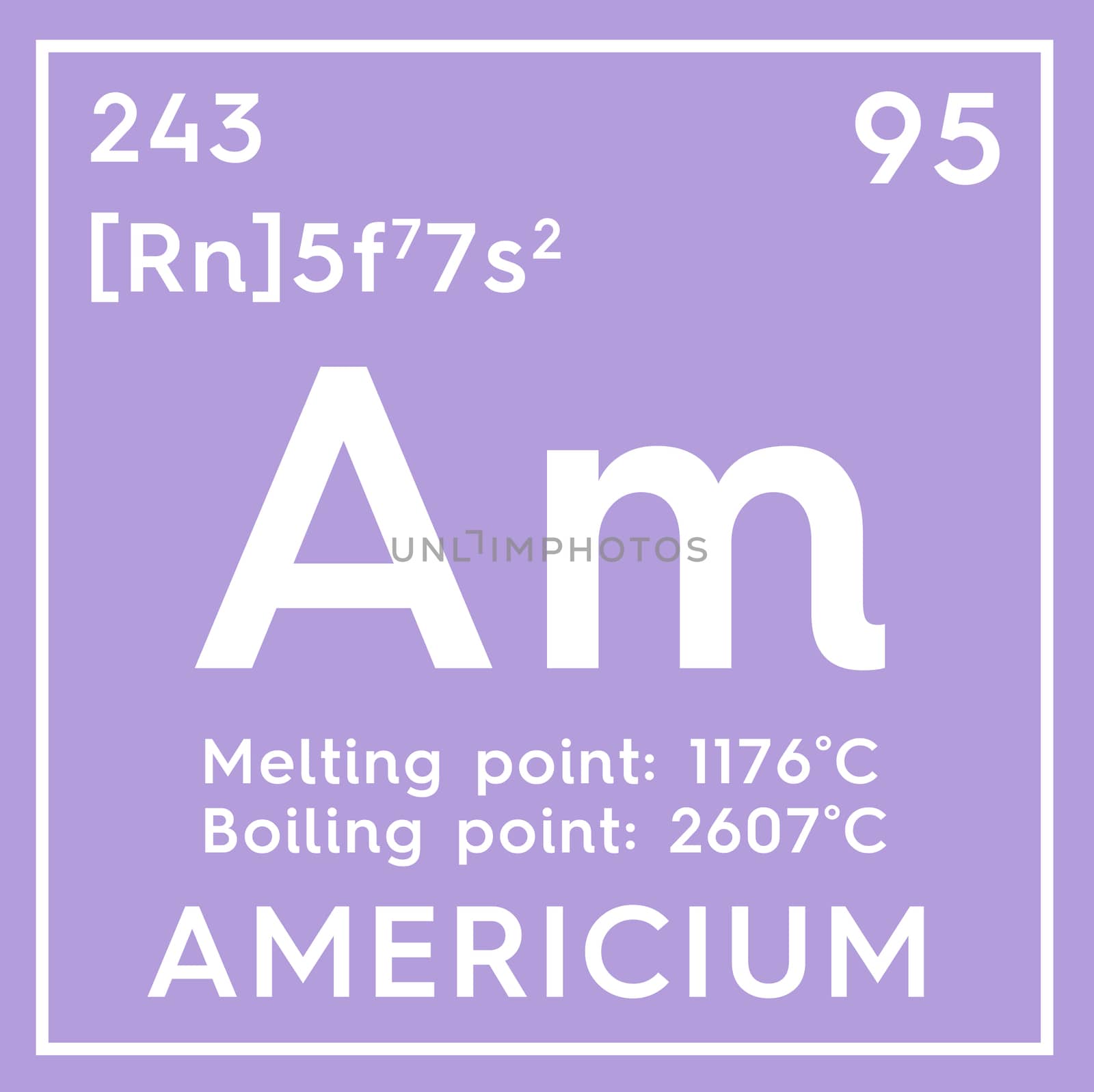 Americium. Actinoids. Chemical Element of Mendeleev's Periodic Table. Americium in square cube creative concept. 3D illustration.