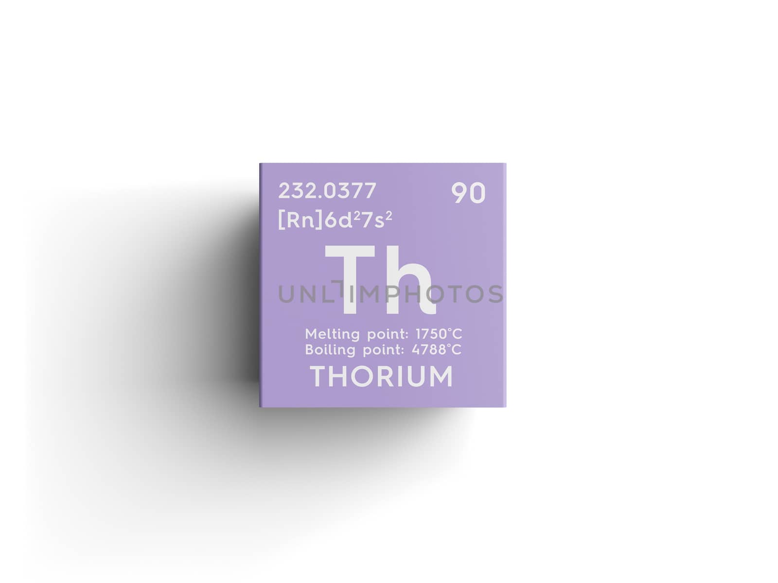 Thorium. Actinoids. Chemical Element of Mendeleev's Periodic Table. Thorium in square cube creative concept. 3D illustration.