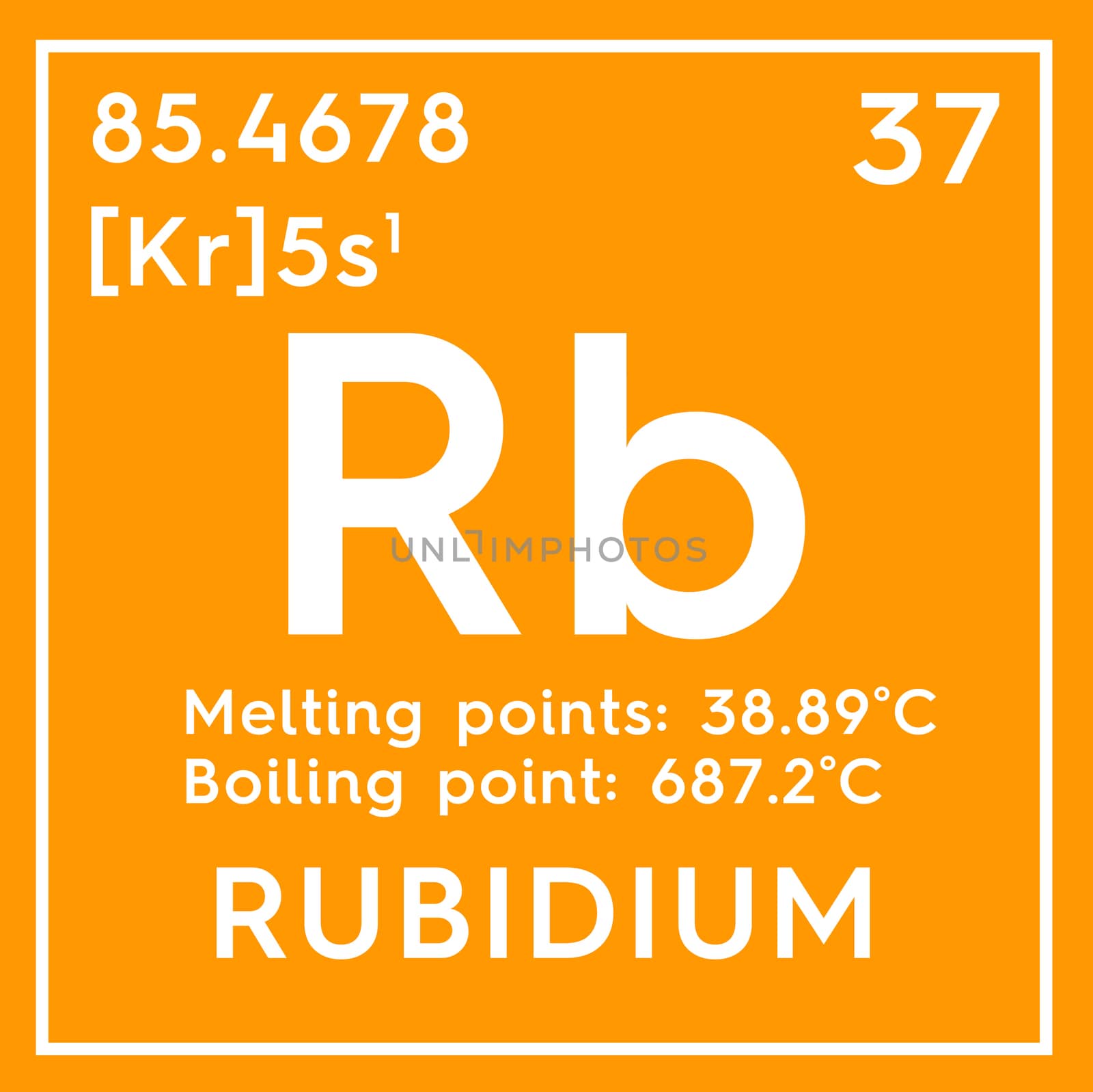 Rubidium. Alkali metals. Chemical Element of Mendeleev's Periodic Table. Rubidium in square cube creative concept. 3D illustration.