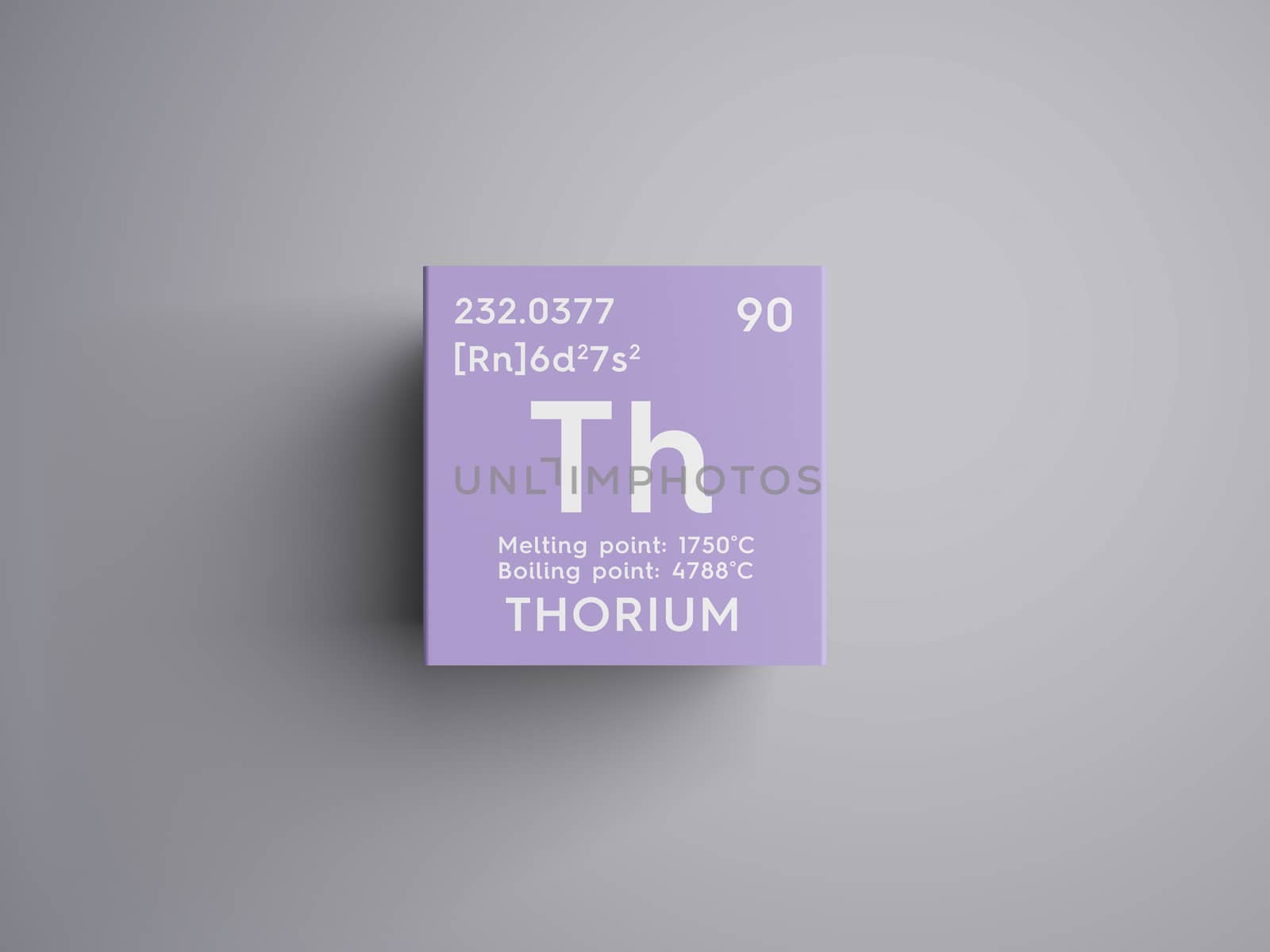 Thorium. Actinoids. Chemical Element of Mendeleev's Periodic Table. Thorium in square cube creative concept. 3D illustration.