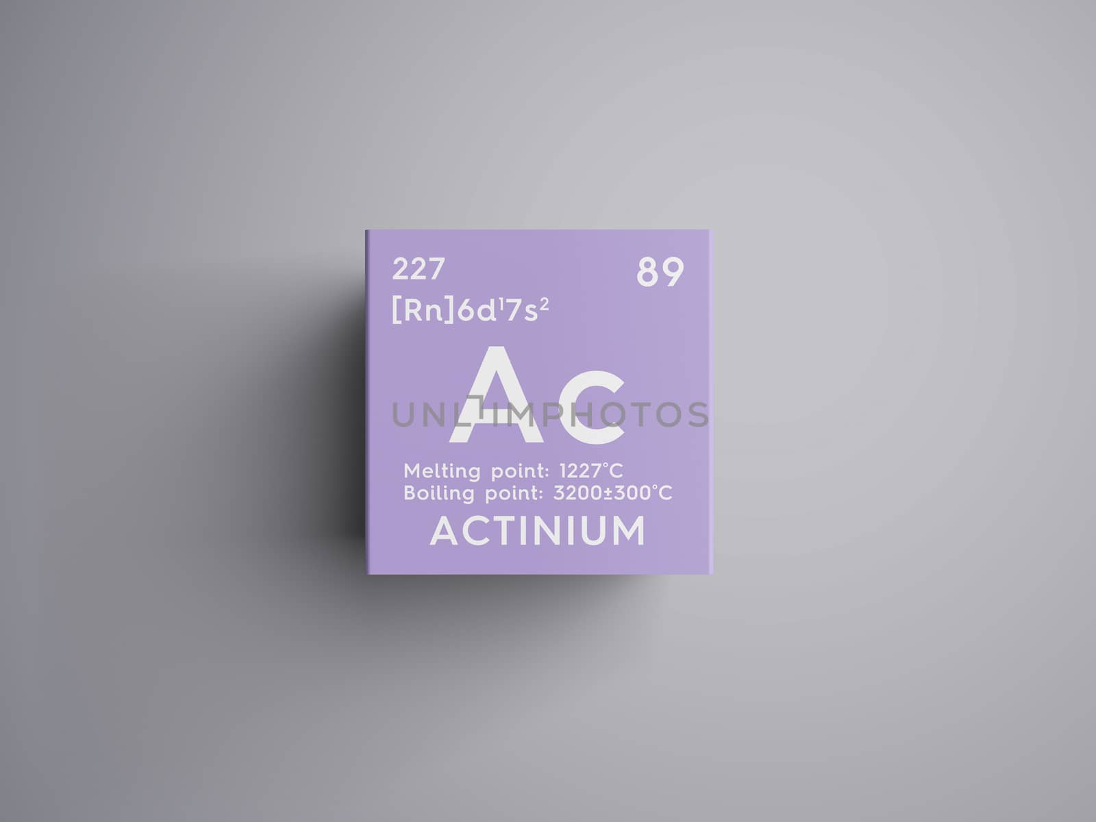 Actinium. Actinoids. Chemical Element of Mendeleev's Periodic Table. Actinium in square cube creative concept. 3D illustration.