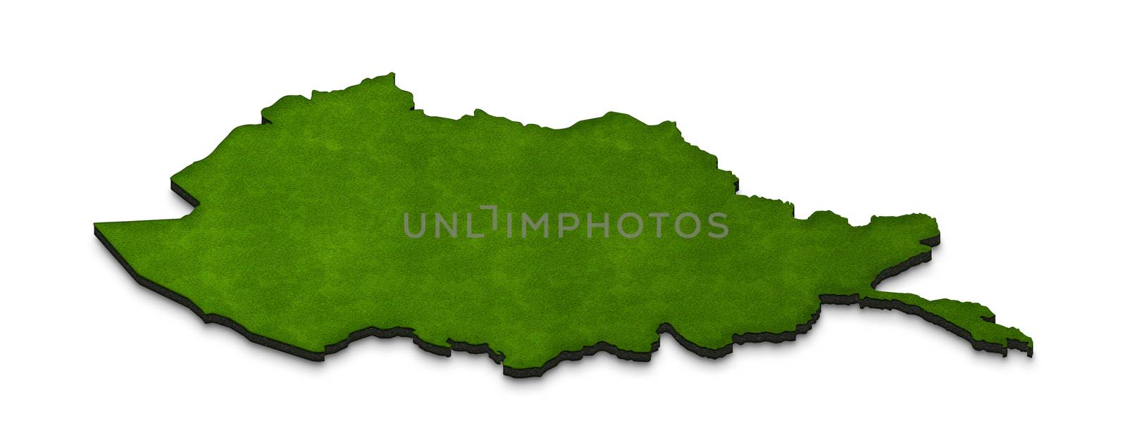 Illustration of a green ground map of Afghanistan on isolated background. Left 3D isometric perspective projection.