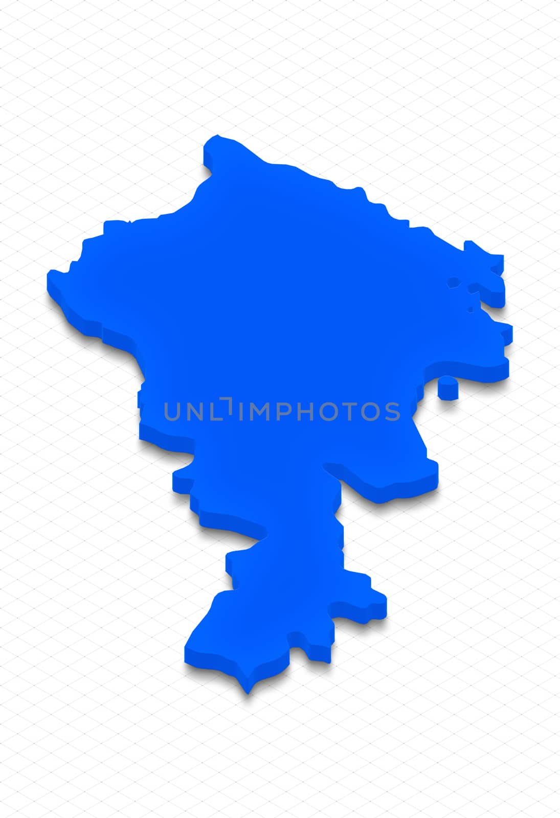 Illustration of a blue ground map of Armenia on grid background. Left 3D isometric perspective projection.