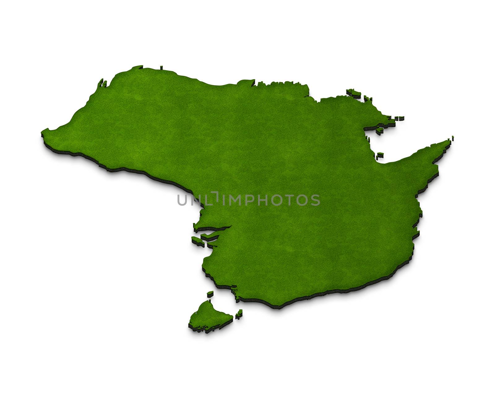 Illustration of a green ground map of Australia on isolated background. Left 3D isometric projection.