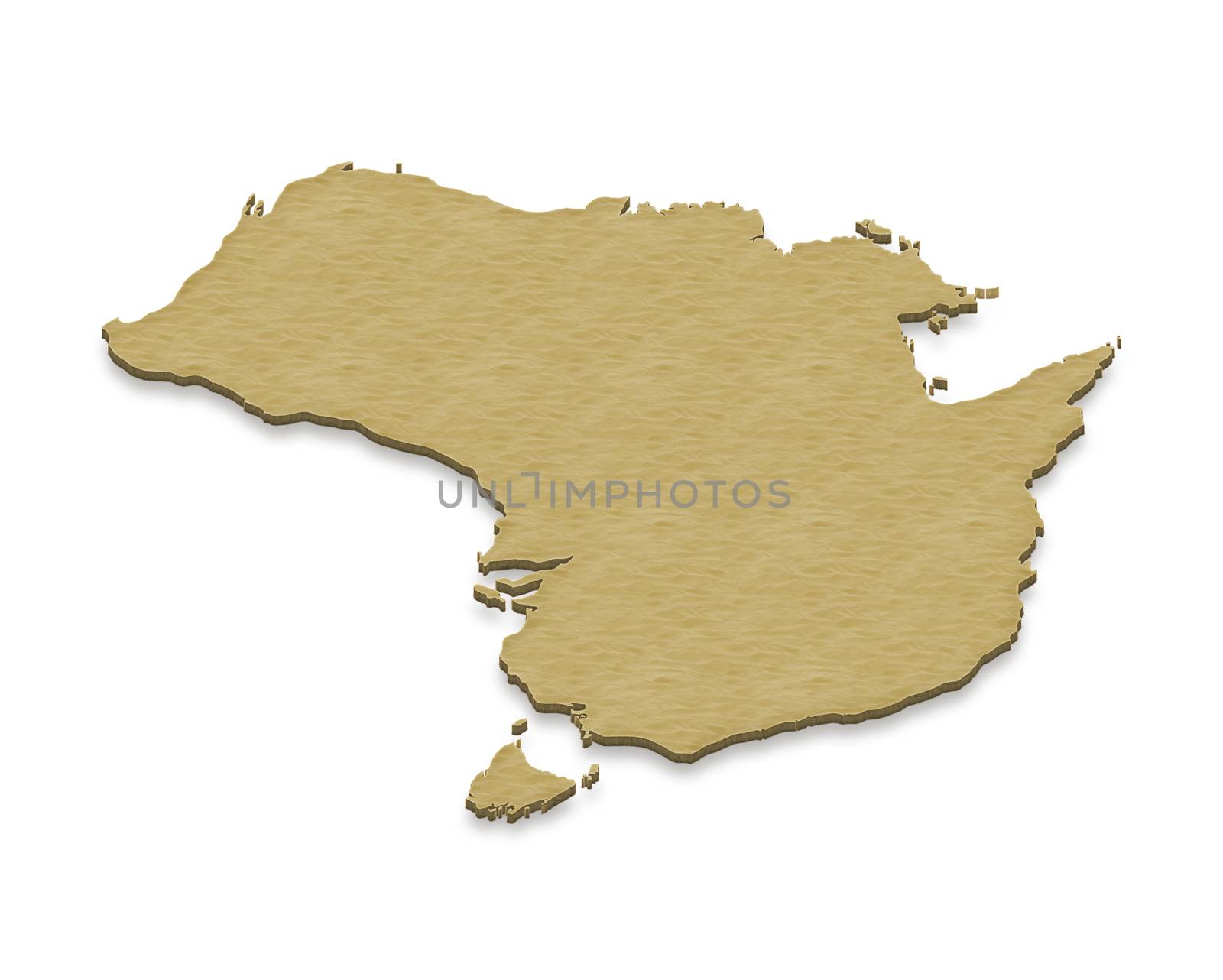 Illustration of a sand ground map of Australia on isolated background. Left 3D isometric projection.