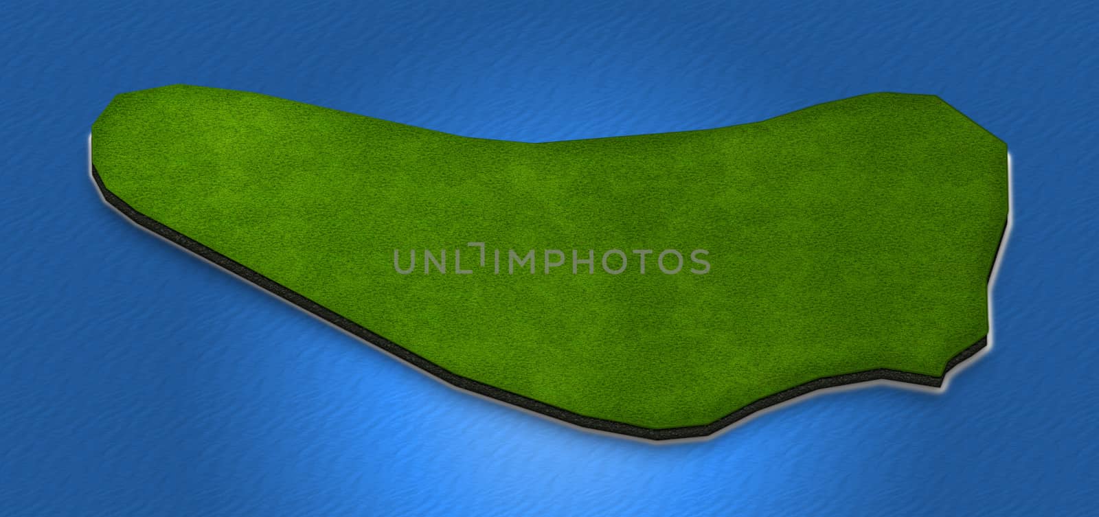 Illustration of a blue ground map of Barbados on water background. Right 3D isometric perspective projection.